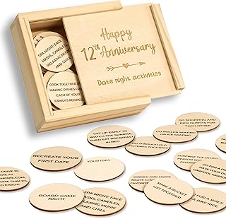 WOODAMORE 12 Year Anniversary Wood Gifts for Him Her - 12 Year Wedding Anniversary Keepsake Gifts for Wife Husband, Happy 12th Marriage Present for Men Women
