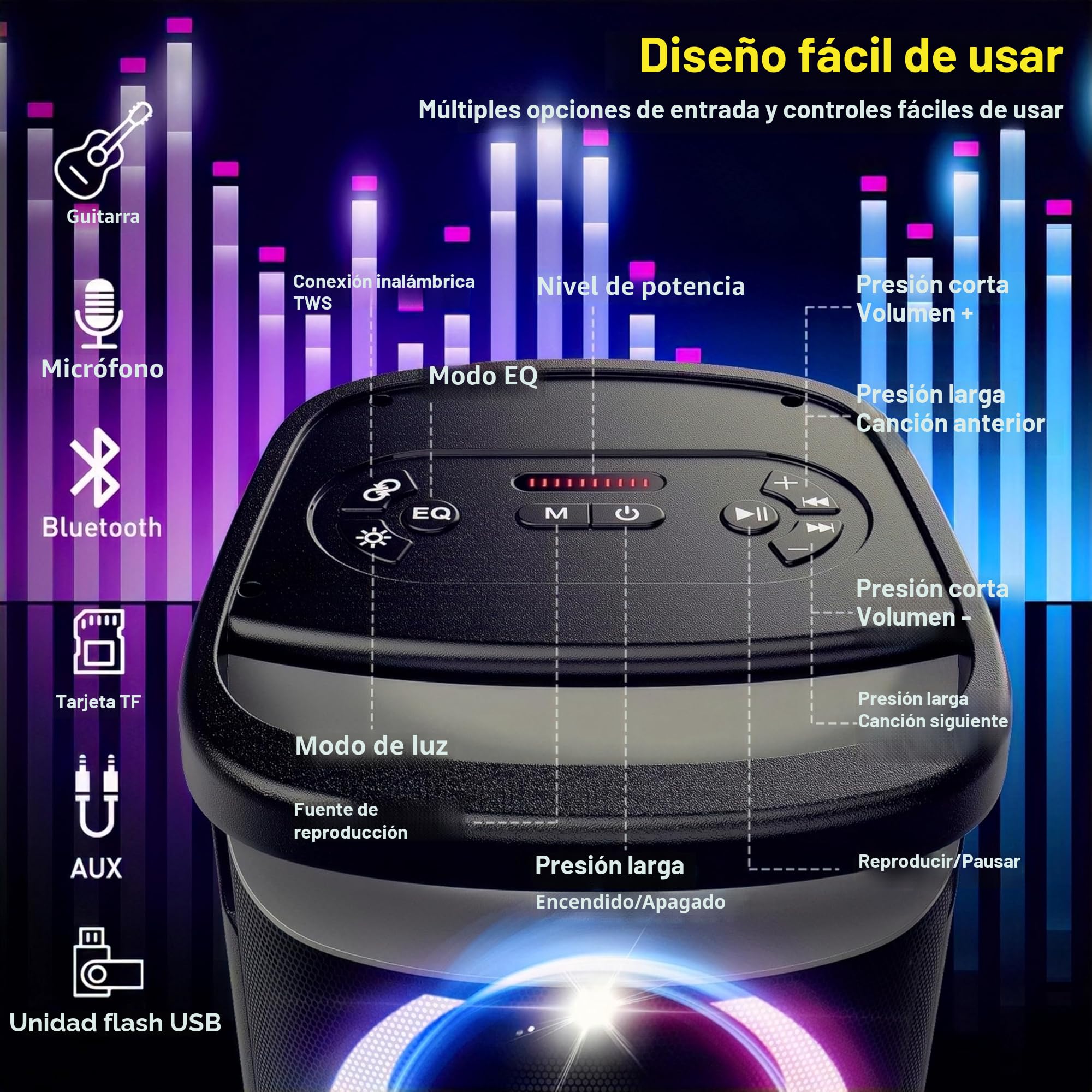 TPBEAT Altavoz Bluetooth Portatil Potente, 160W Partybox, Sonido Fuerte, Punchy Bass, Altavoz Bluetooth Grande con Espectáculo de luz LED, Carga Rápida, 15h de Juego, Memoria USB para Party, AUX, EQ