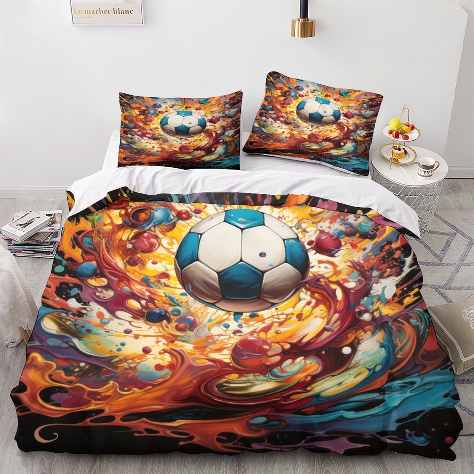 Housse de couette football 3D literie microfibre thème sportif 220x240cm