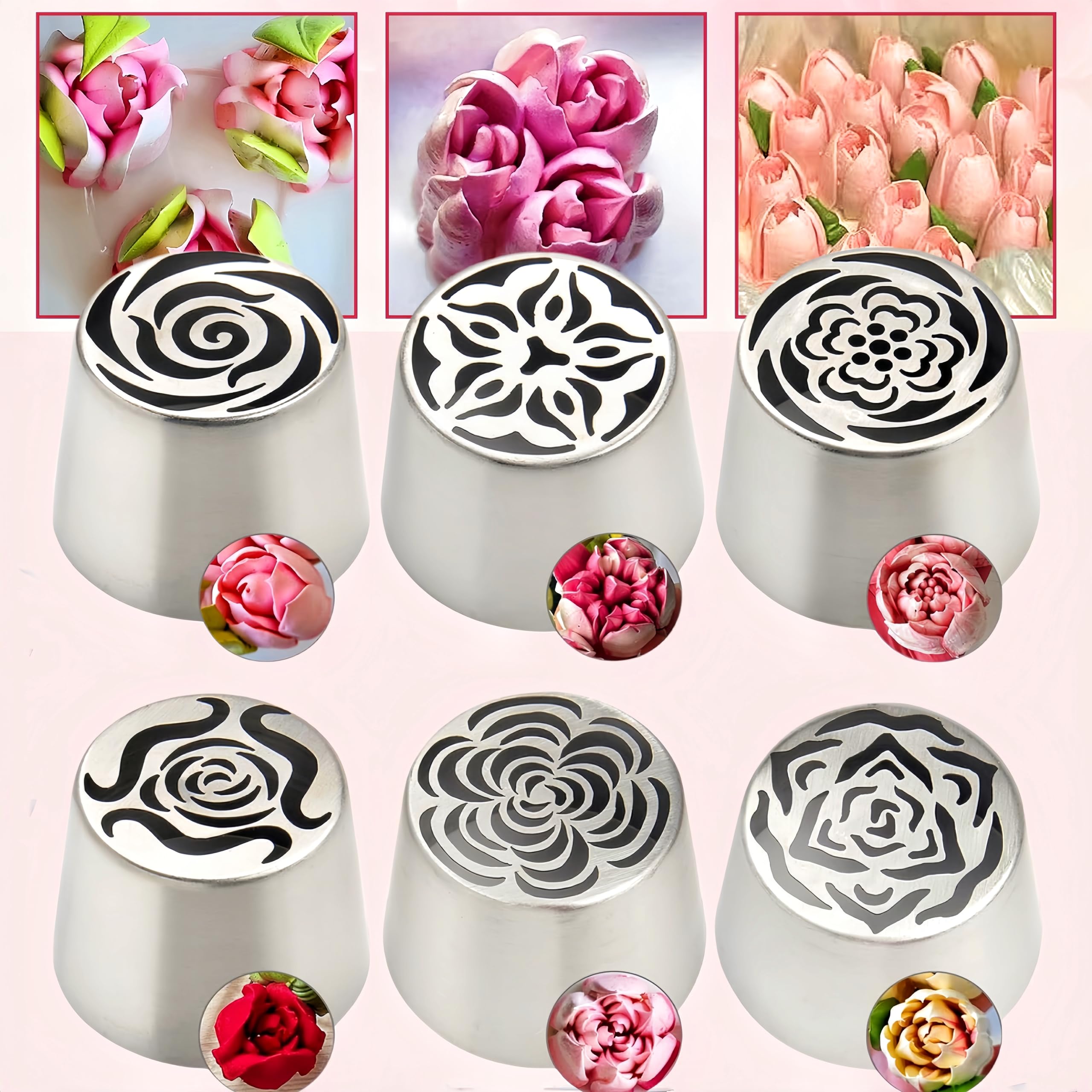 Lot de 6 douilles russes extra larges en acier inoxydable pour décoration de gâteaux, crème glacée, bouquet de fleurs, biscuits