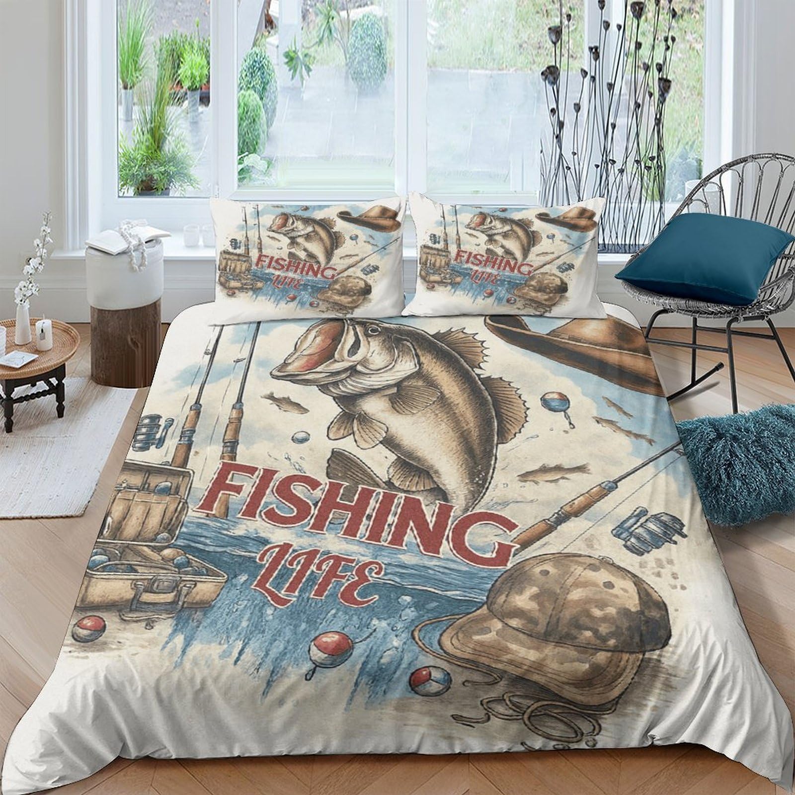 Ctjqhvkz Style-5 3D Printed Fishing Life Fitted Sheet Microfiber Soft Breathable Fish Pattern Bed Cover For Bedroom Guest Room Decor Single（135X200cm）