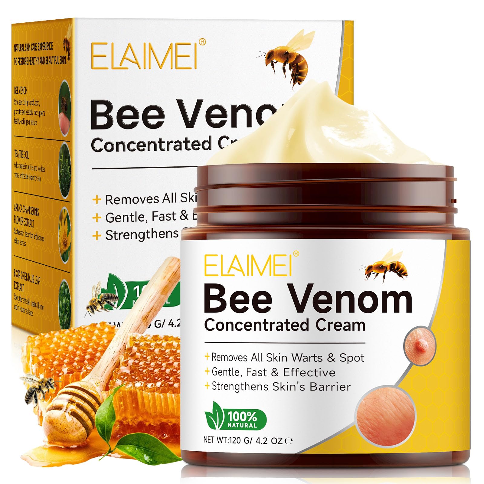 Bienengiftcreme Wird Zur Entfernung Von HautanhäNgseln, Warzen Und Muttermalen Verwendet, Bienengift FüR Arme, Taille, FüßE Und Beine, Schmerzfrei – Sanft Zur Haut 120 G