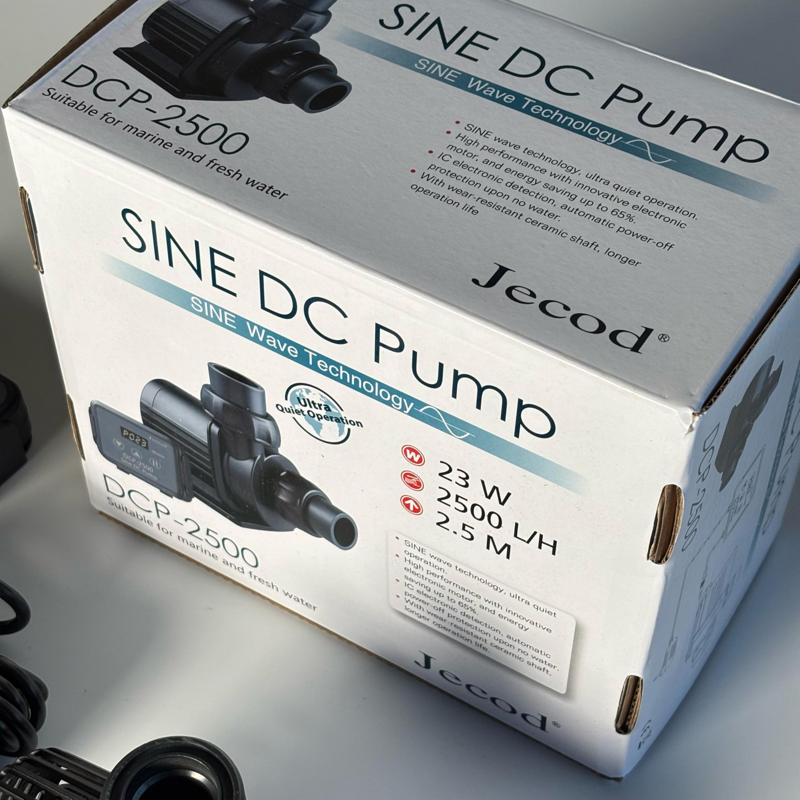 Bomba de circulación Jebao DCP-2500 – 2500 L/h, 24 V 23 W, controlador digital, función Feed, silenciosa para acuario y estanque agua dulce/salada