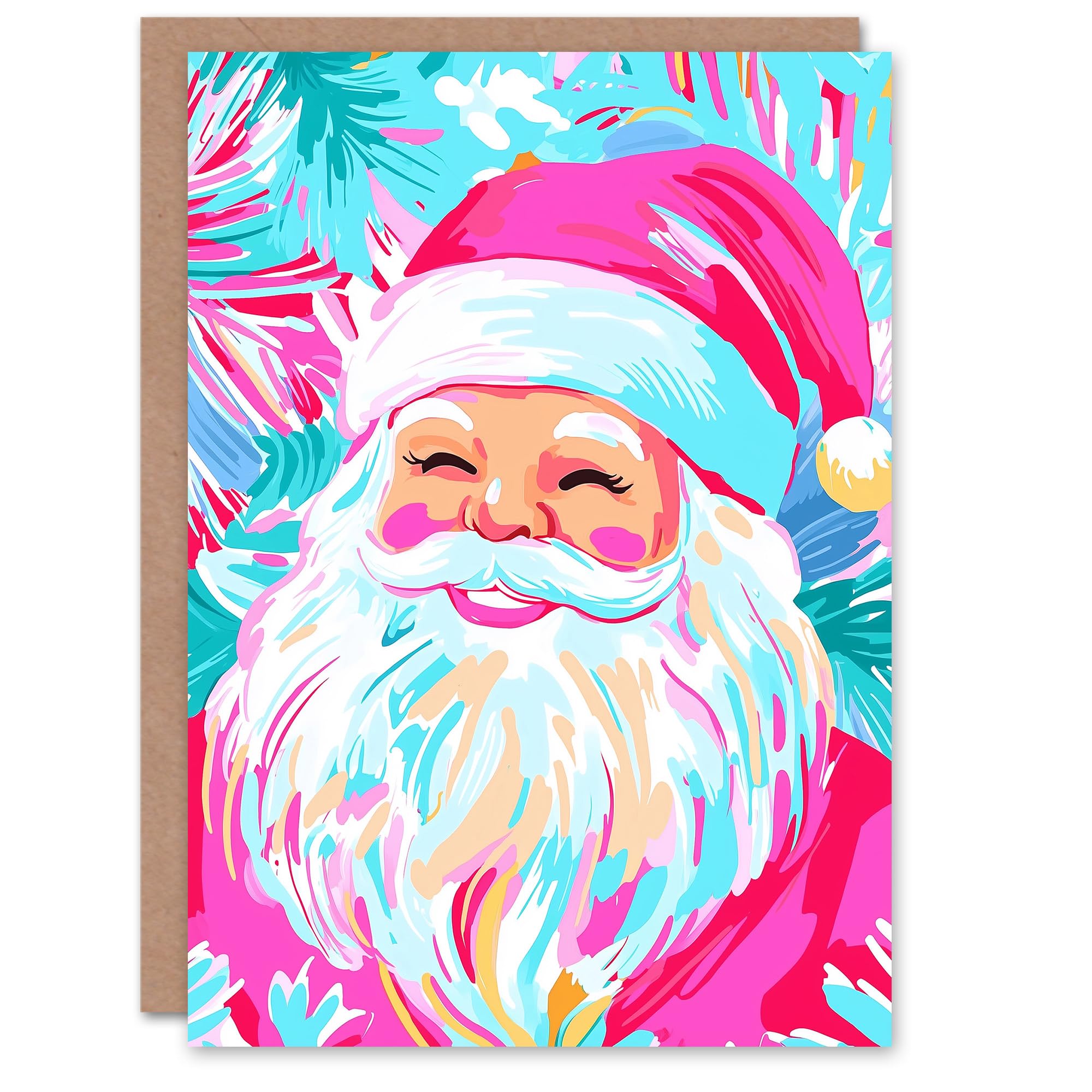 Wee Blue Coo Greeting Card Smiling Santa Claus Vibrant Fuchsia Pink Blue For Her Woman Xmas Christmas Card