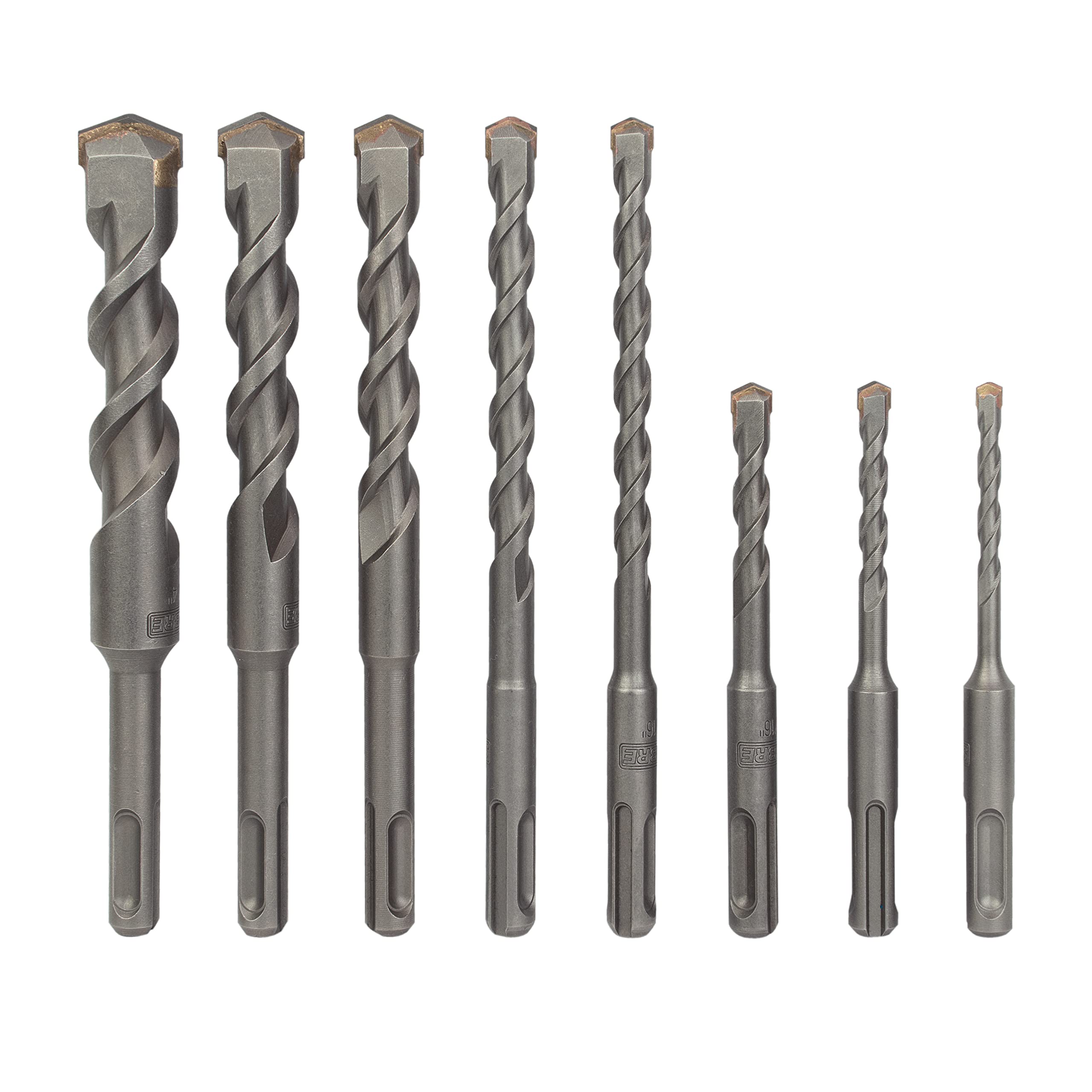 Sabre Tools 8-Piece 12in SDS Plus Drill Bits for Brick, Stone, Concrete, 1/4in x 12in, 5/16in x 12in, 3/8in x 12in, 1/2in x 12in, 5/8in x 12in, 3/4in x 12in, 7/8in x 12in, 1in x 12in (12" 8-Piece Set)