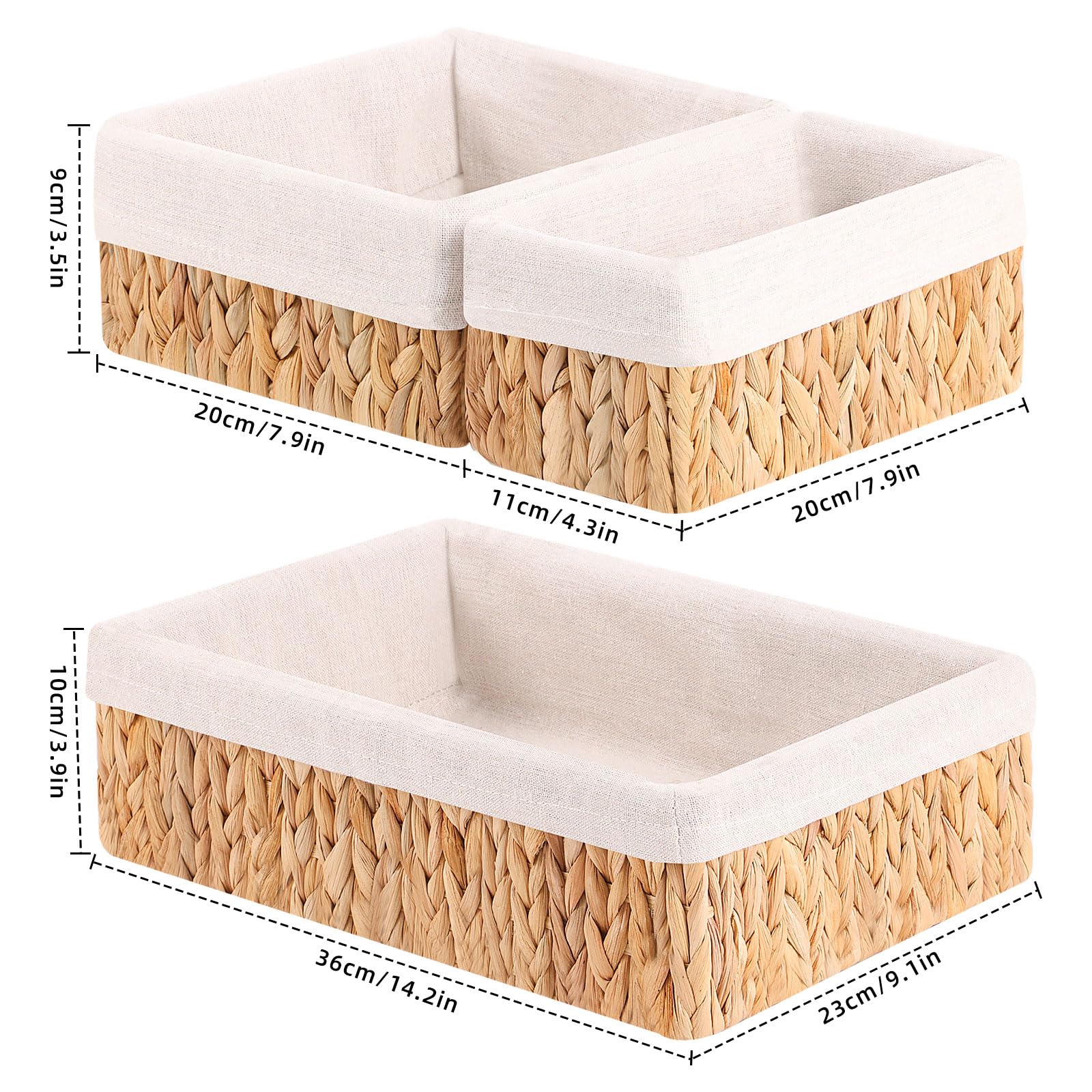 Set 3 Cesti Intrecciati In Vimini - Organizer Per Bagno, Cucina O Camera, Foderati E Impilabili - Foto 5