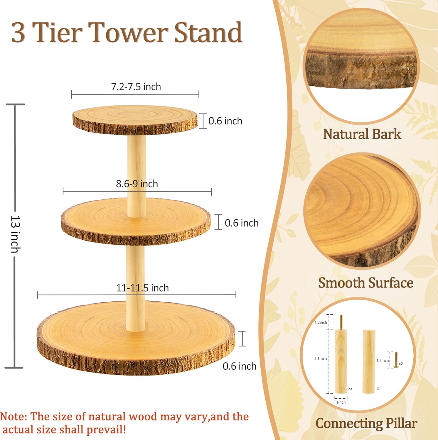 3 Tier Cupcake Tower Stand,Round Dessert Display Platter,Wooden Cake Tiered Display Stand for Birthday,Wedding,Wedding,Tea Party Decoration,Baby Shower,Party
