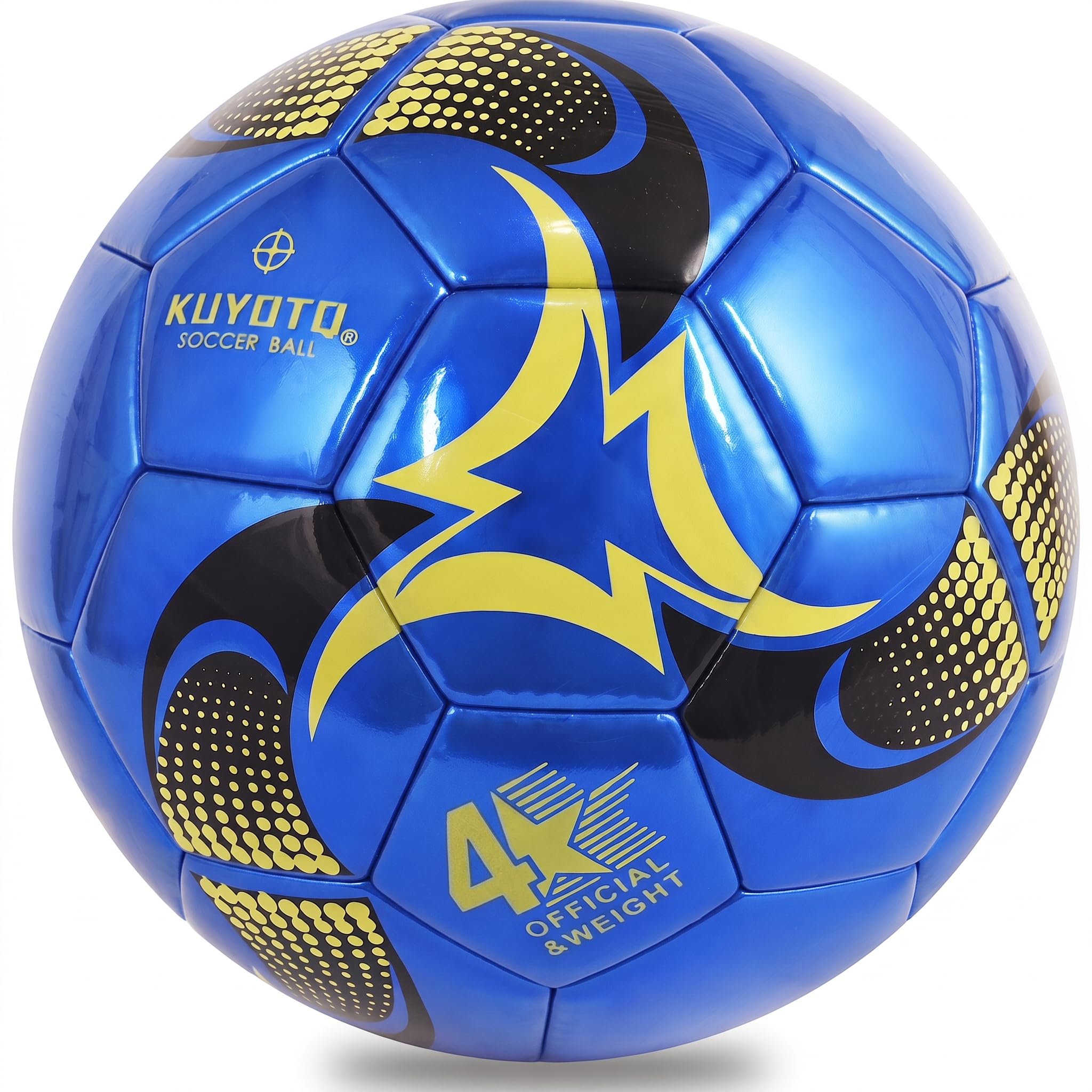 KUYOTQ Kinder-Fußball, Größe 4, blau-goldfarben, glänzendes TPU-Leder, Spiel- und Trainingsball für Kinder und Jugendliche, professionelle Konstruktion für dauerhaften Einsatz im und Außenbereich mit
