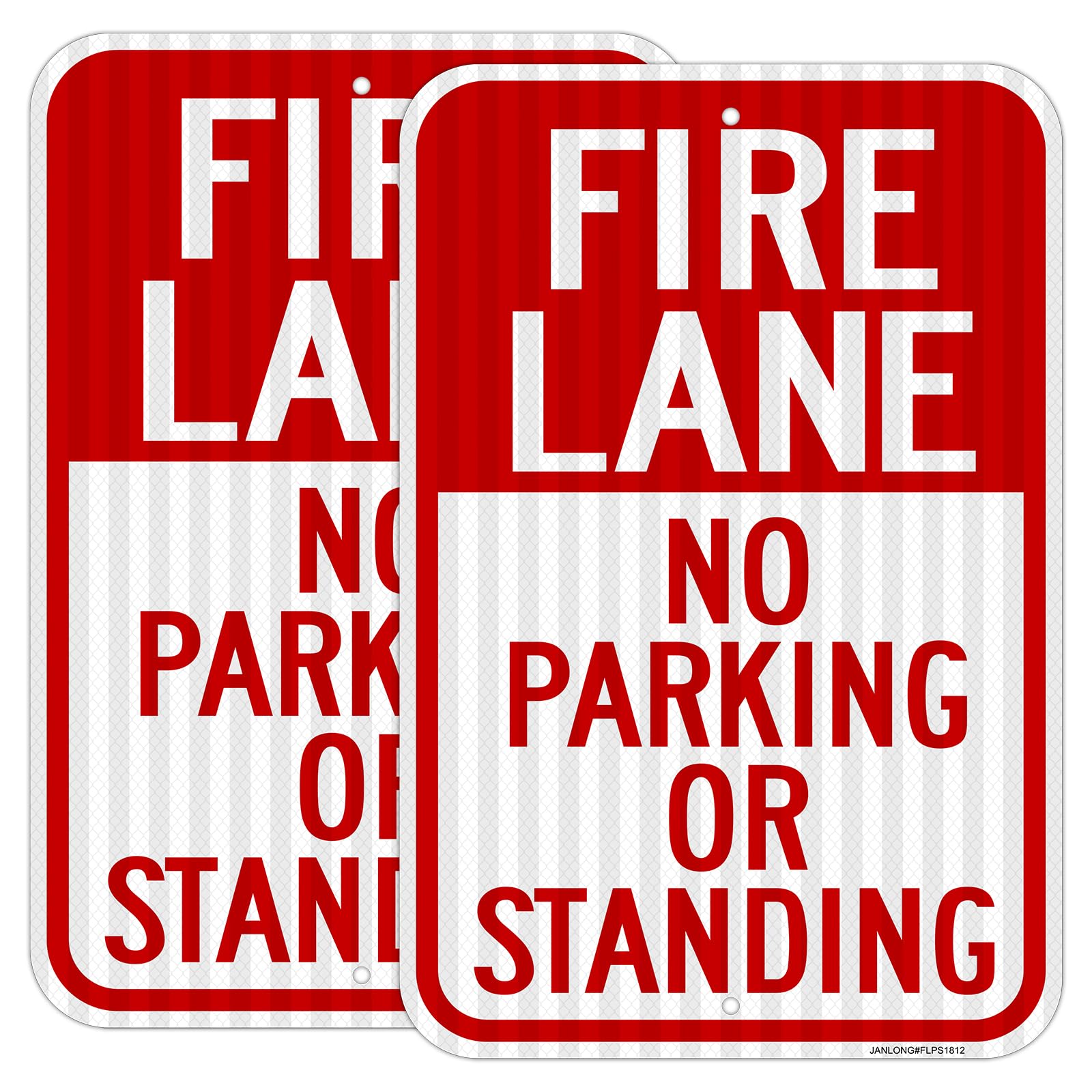 2 Pack- Fire Lane No Parking Or Standing Sign, 18" x 12" Heavy-Duty Aluminum Fire Lane Sign, UV Protected, Reflective, Weather Resistant, Waterproof,