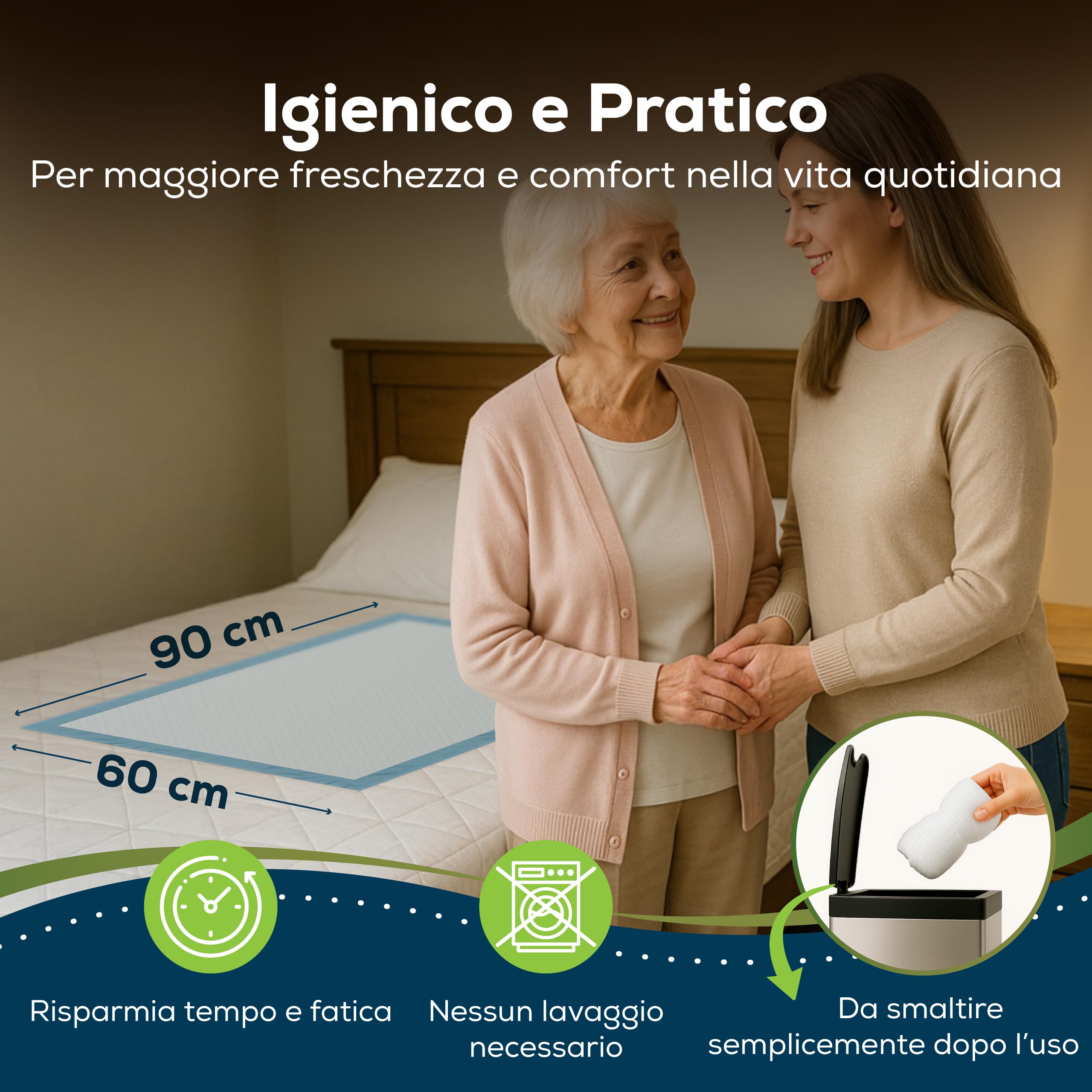 Sensalou Traversine Incontinenza 60x90 cm – 50 Pezzi – Teli Monouso Impermeabili per Letto, Anziani, Bambini, Animali, Cambio Pannolino, Protezione Igienica, Assistenza Sanitaria, Cura Giornaliera