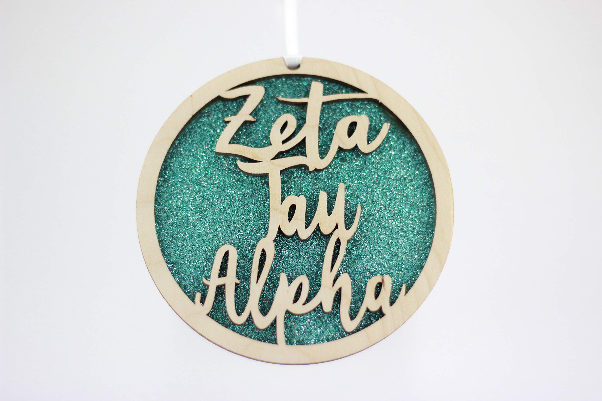 Zeta Tau Alpha - Laser Carved Glitter Script Hanging Ornament - 3'' Round