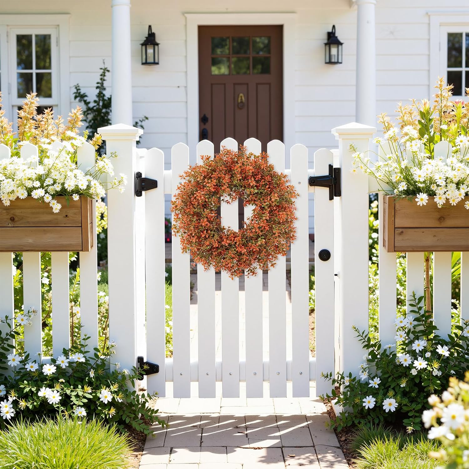 SHACOS 20 Inch Artificial Boxwood Fall Wreath for Front Door