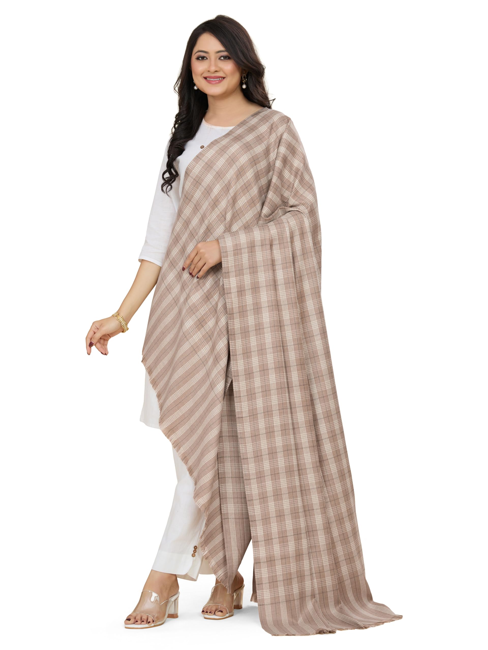 Women's Classic Check Design Acro Woolen Shawl, 112cm x 225cm