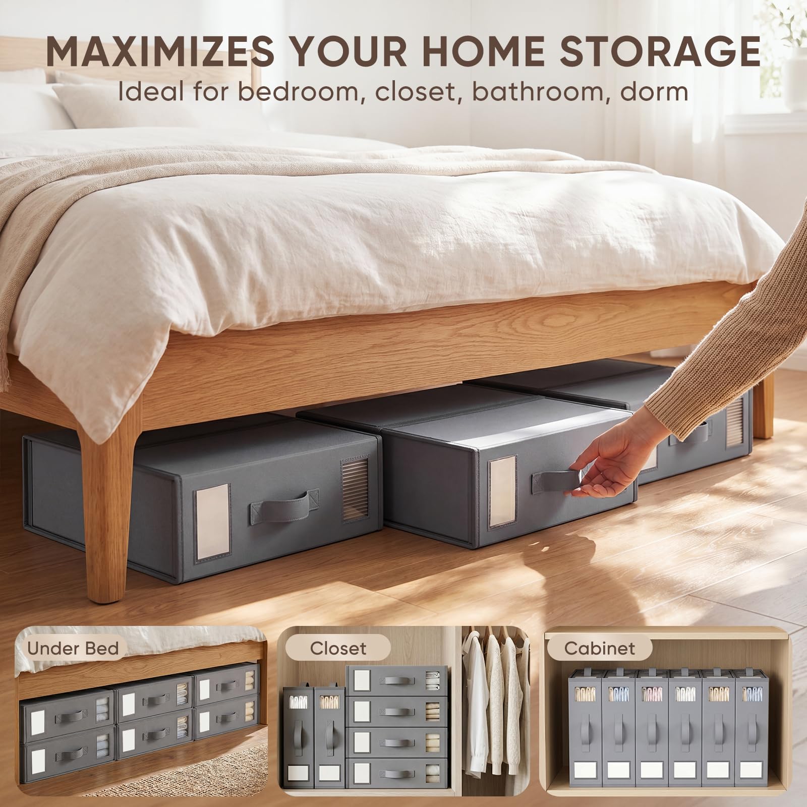 6 Piezas Caja Organizador Sabanas, Tela Oxford Organizador de Sábanas, Caja de Almacenamiento Plegable con Ventana Transparente, Organizador Canape para Frazada, Sabanas y Ropa