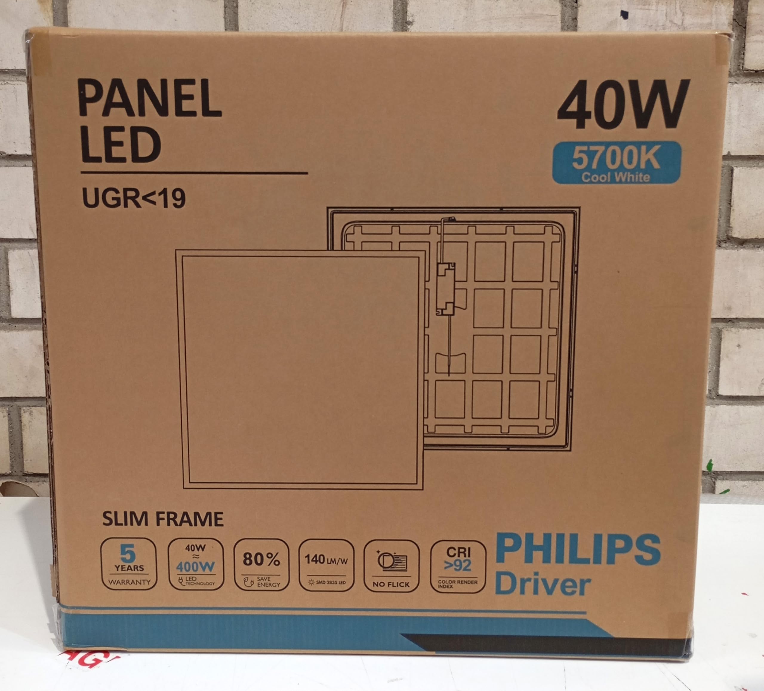 Pack x8 Panel LED 60x60 cm 40W, 8 unidades para Falso Techo, Driver Philips CertaDrive, UGR19, Paneles de Gran Luminosidad 4380 lúmenes, Marco Blanco, Driver Incluido (Luz Blanca - 5700K)