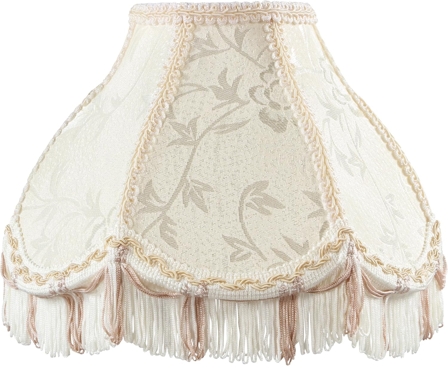Aspen Creative 55005 Handsewn Scallop Dome Transitional UNO Fringe Lamp Shade in Cornsilk White Jacquard Fabric, 4" Top x 10" Bottom x 7" Height, Slip UNO 33mm