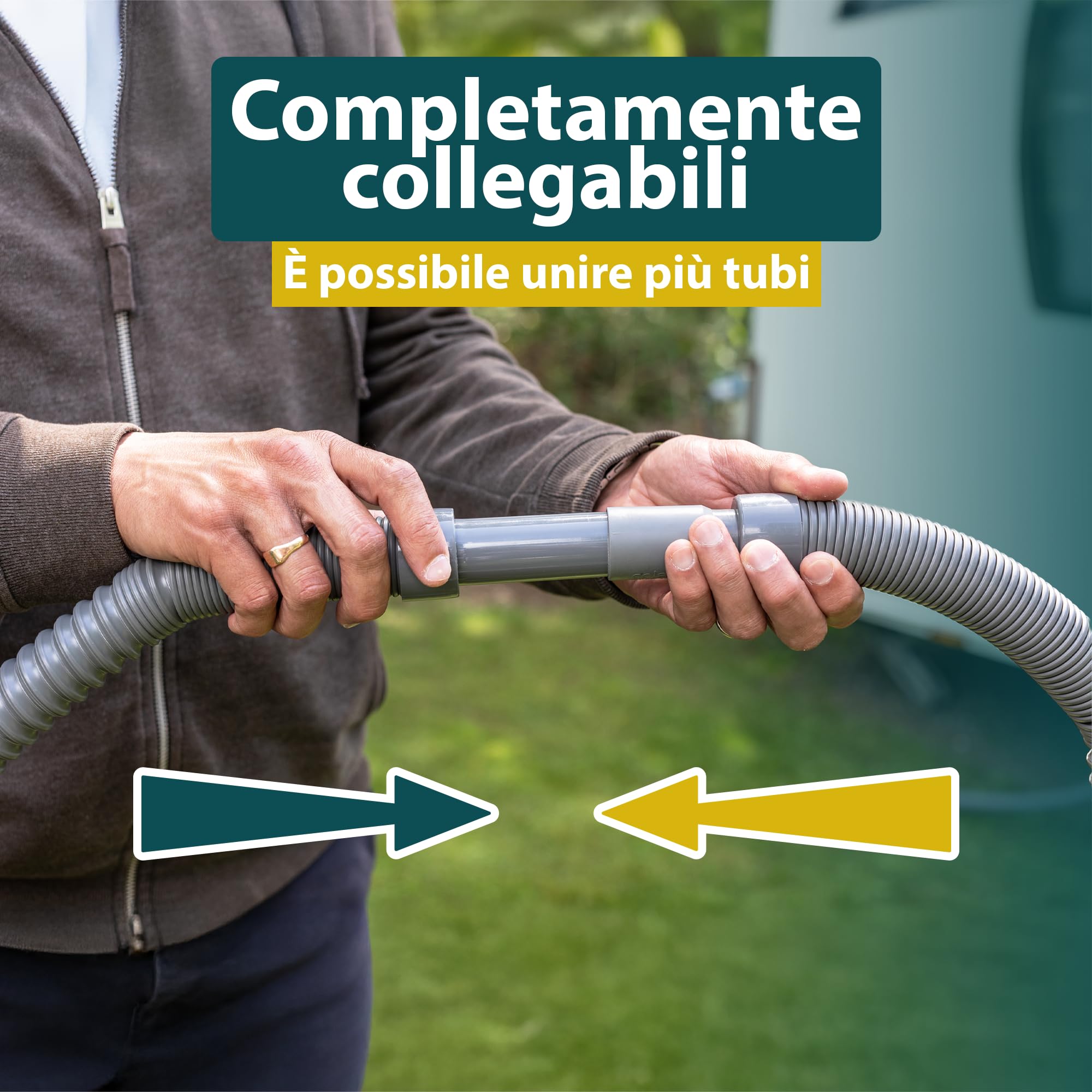 Colapz Accessori Roulotte – Kit 4 Tubi Flessibili Estensibili per Scarico Acque Reflue Camper e Roulotte, Gomma Morbida con Borsa e Spazzola Pulizia