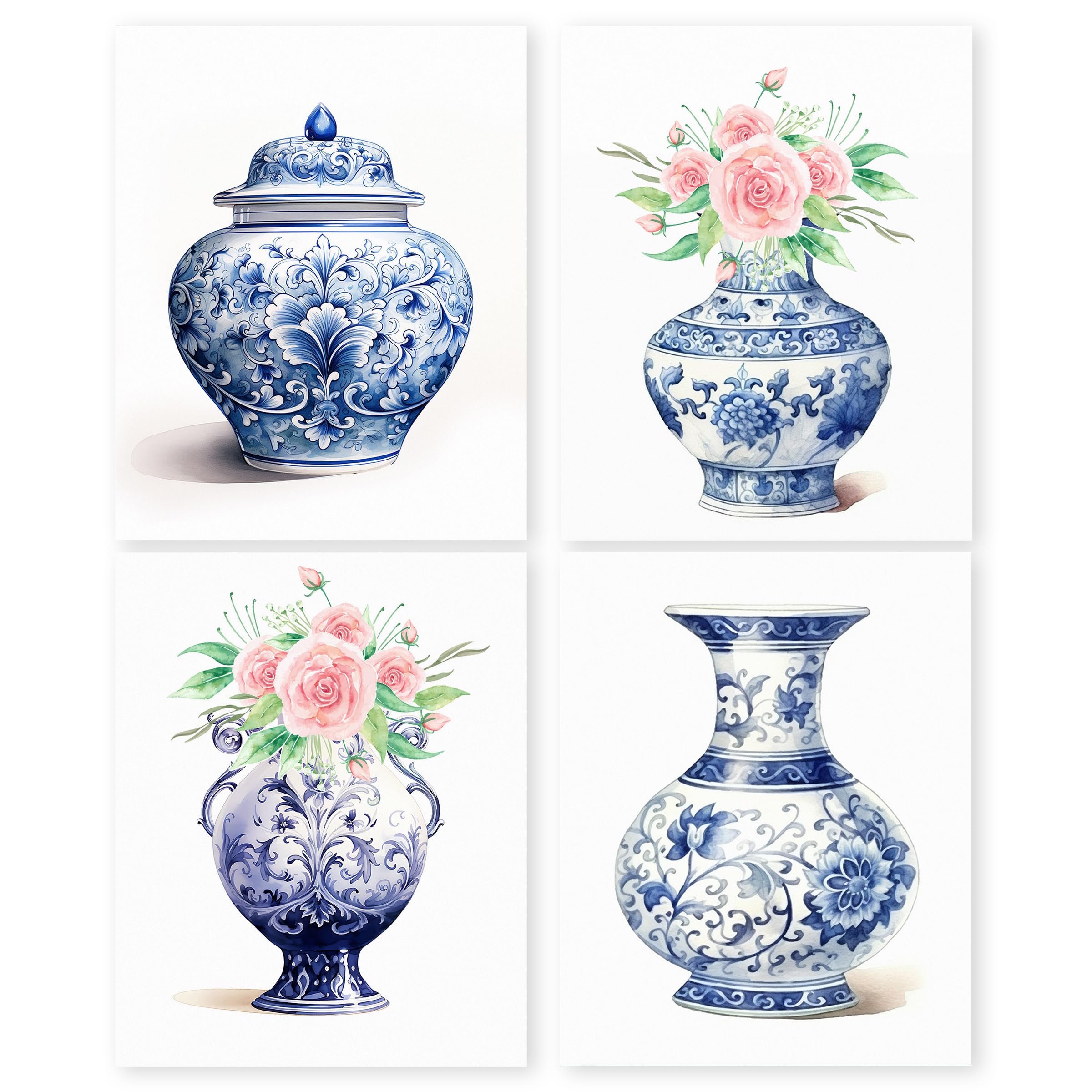 Amazon.com: HRQKO Chinoiserie Vase Wall Art Poster Prints Set of 4 ...