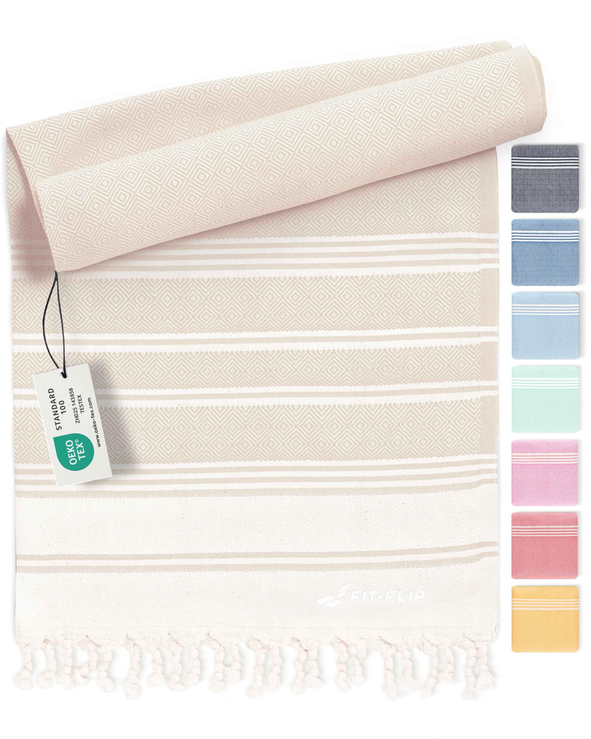 Fit-Flip Hammam Beach towel XXL made from 100% cotton - Quick-drying Turkish hamam towels - Large fouta or pestemal ideal as a thin sauna blanket - Sand – 200x200cm Diamond