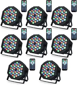 Dj Lights, 8 Pack 36 LED Par Lights Stage Lights with Sound Activated Remote Control & DMX Control, Stage Lighting Uplights for Wedding Club Music Show Christmas Holiday Party Lighting