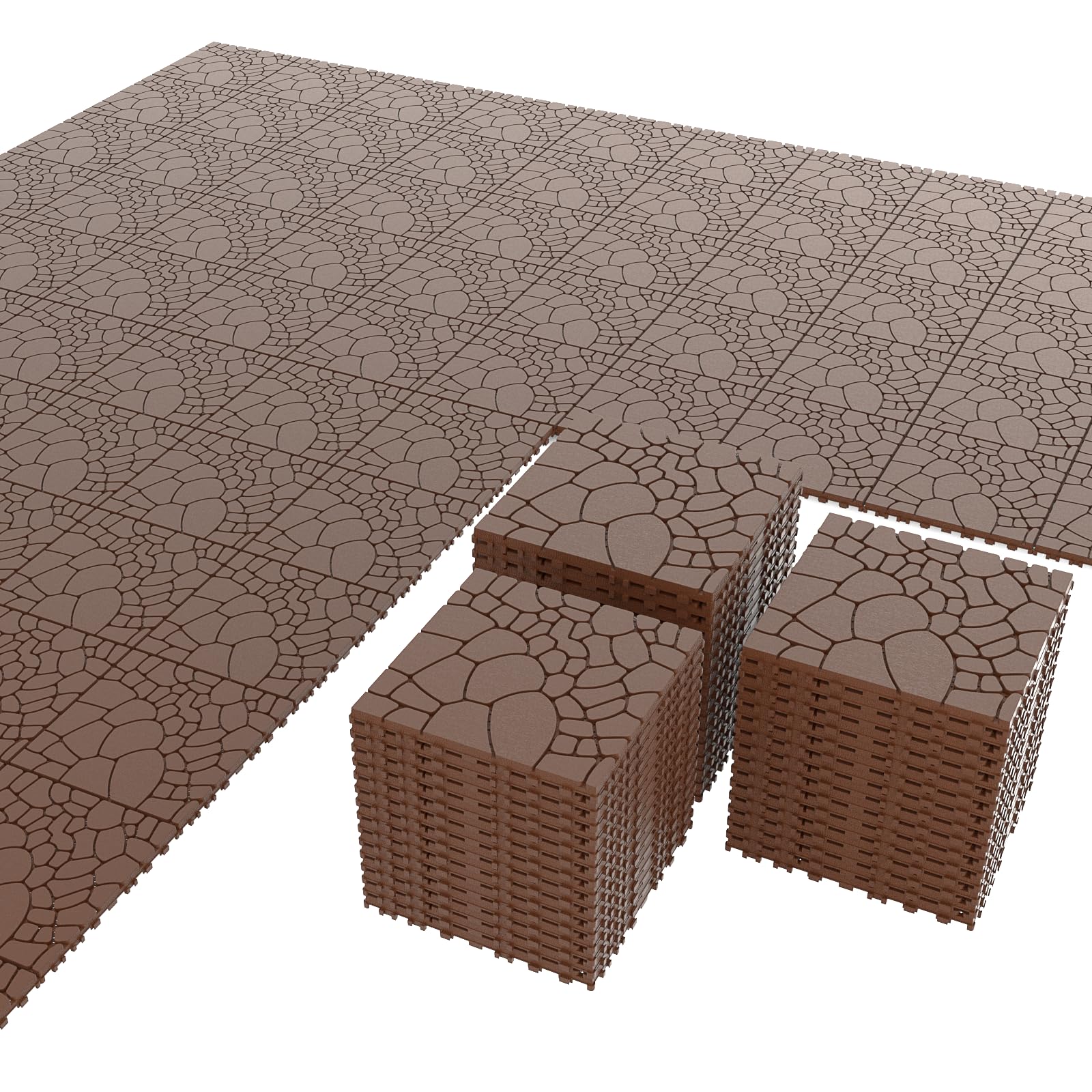 Airsell Interlocking Deck Tiles | Plastic Outdoor Flooring for Patio, Garden & Balcony | Waterproof & All-Weather | Anti-Slip Surface (Brown STPK-44 Pcs (44 Sq Ft))