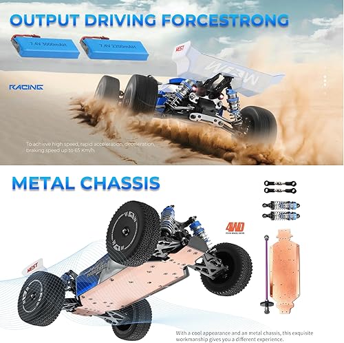 Miniatura 4 de WLtoys 144001 V2 1/14 - Autos de control remoto de alta velocidad 4WD para adultos, diseño de iluminación creativo, hardware y batería mejorados, 43