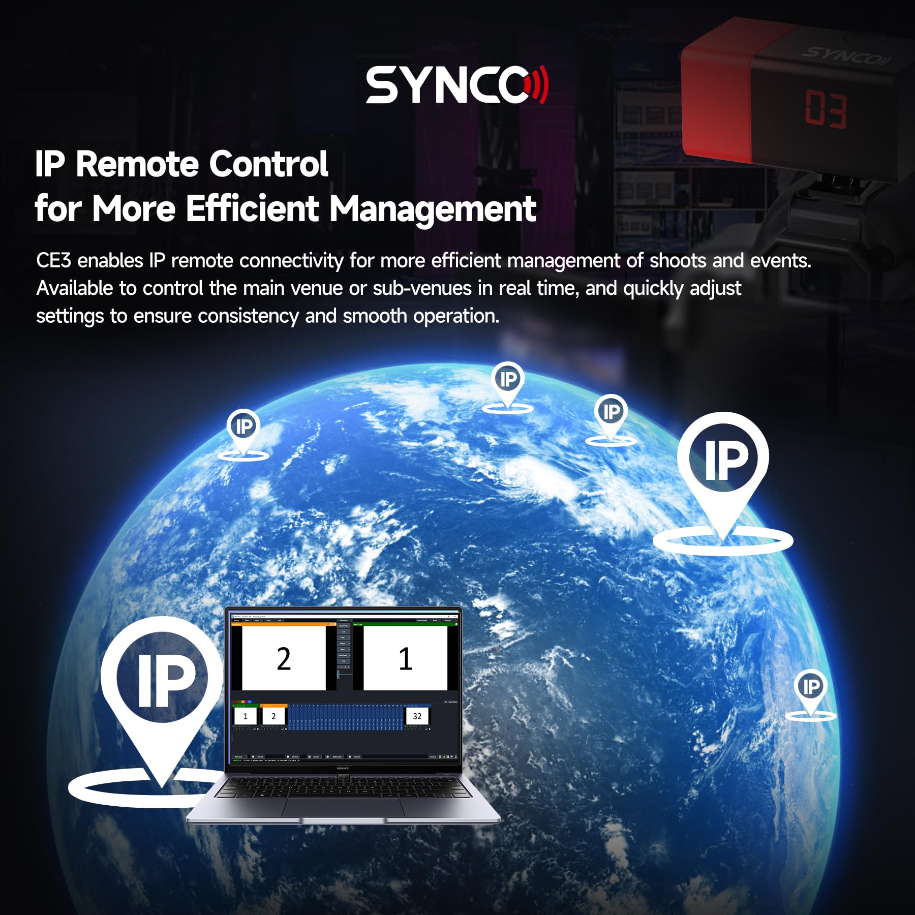 SYNCO CE3 Wireless Tally Light System 2.4G LoRa 1000mm Transmission IP Remote 10 Working Hours Compatible with vMix (Single Light) - Image 3