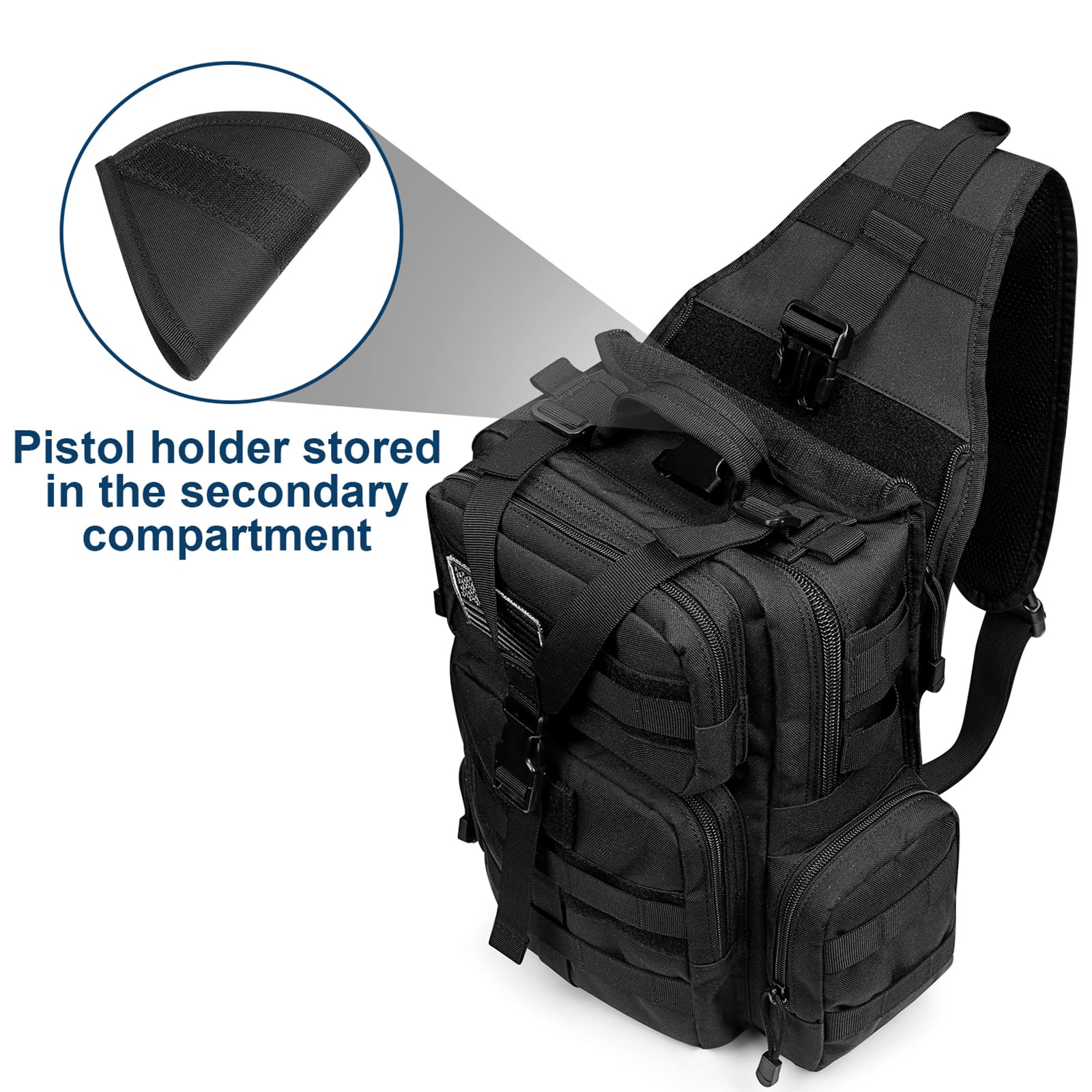 Tactical EDC Sling Bag Backpack with Pistol Holster Military Shoulder