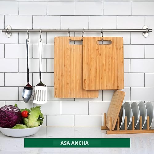 Miniatura 8 de Tabla de cortar de bambú para cocina juego de 3 tablas de cortar de madera para picar carne verduras frutas queso bandeja de servir apta para