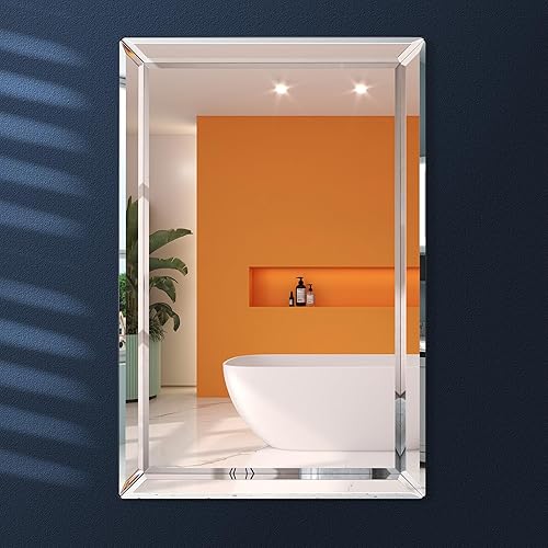 FRALIMK Espejo de baño sin marco, 24 x 36 pulgadas, borde biselado de alta precisión, versátil espejo de pared 3D para dormitorio, sala de estar, disponible en Yaxa Venezuela