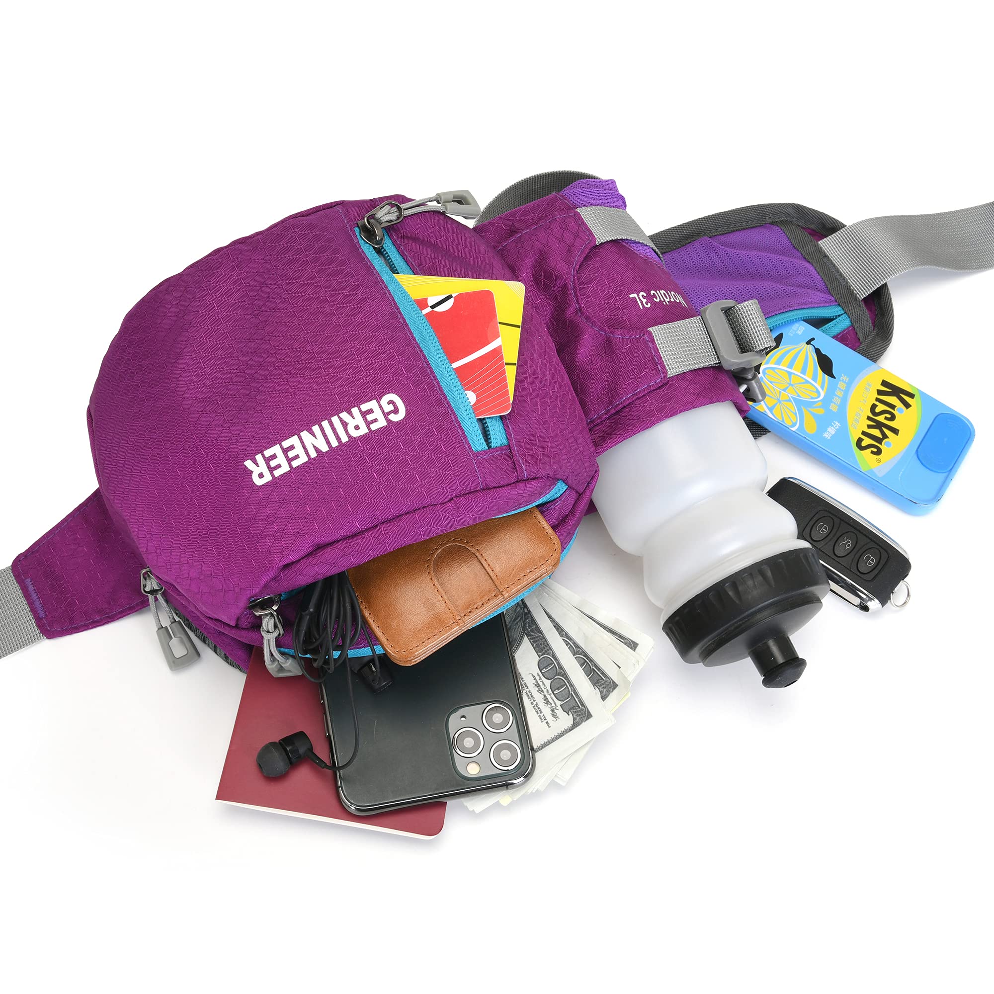 wasserdichte Bauchtasche Gürteltasche mit Flaschenhalter Damen und Herren, Bauchtasche Geeignet für Reise Sport Running und Alle Outdoor Aktivitäten, Hüfttasche Damen Herren Sport