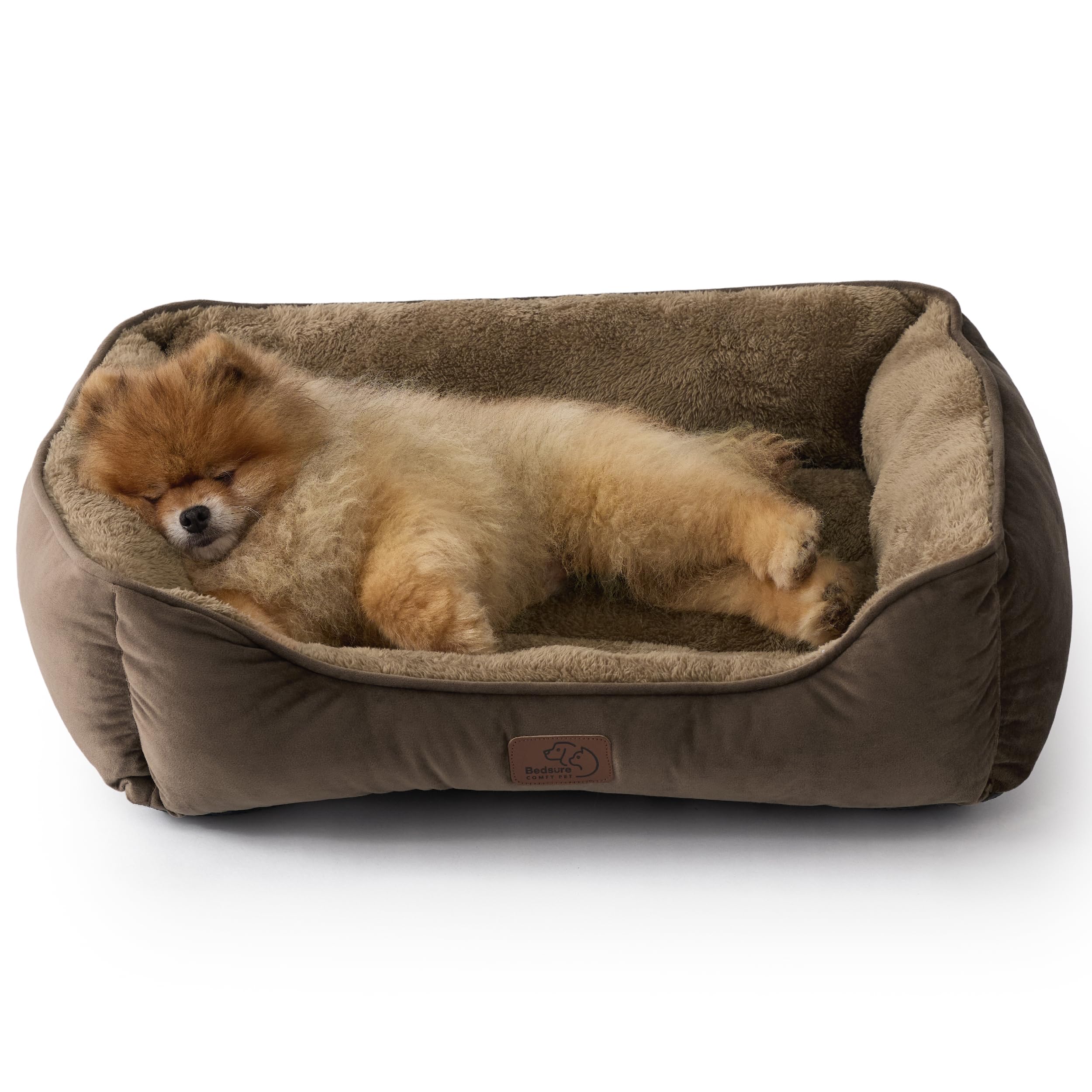Bedsure Dog Bed Medium Washable - Rectangle Small Dog Bed with Anti-Slip Bottom, Anti-Anxiety Pet Basket for Puppy and Large Cat, 63.5x53 cm, Brown โ image 1
