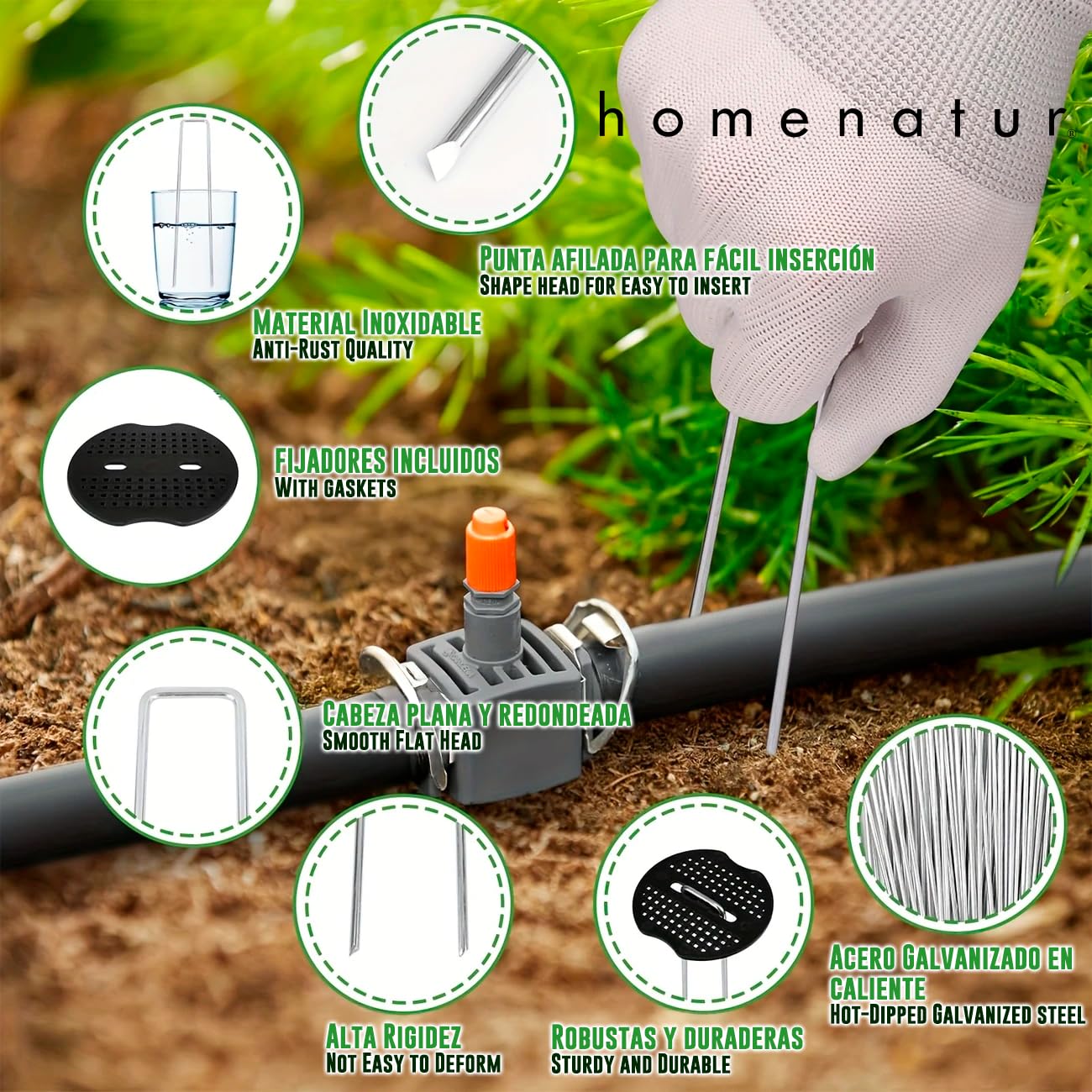 Graffe da Giardino per Telo e Erba Sintetica - 100 Pezzi + 8 Rondelle - Graffe a U in Acciaio Zincato Q235 - Fissaggio per Teli Pacciamatura, Prato Sintetico, Campeggio (100)