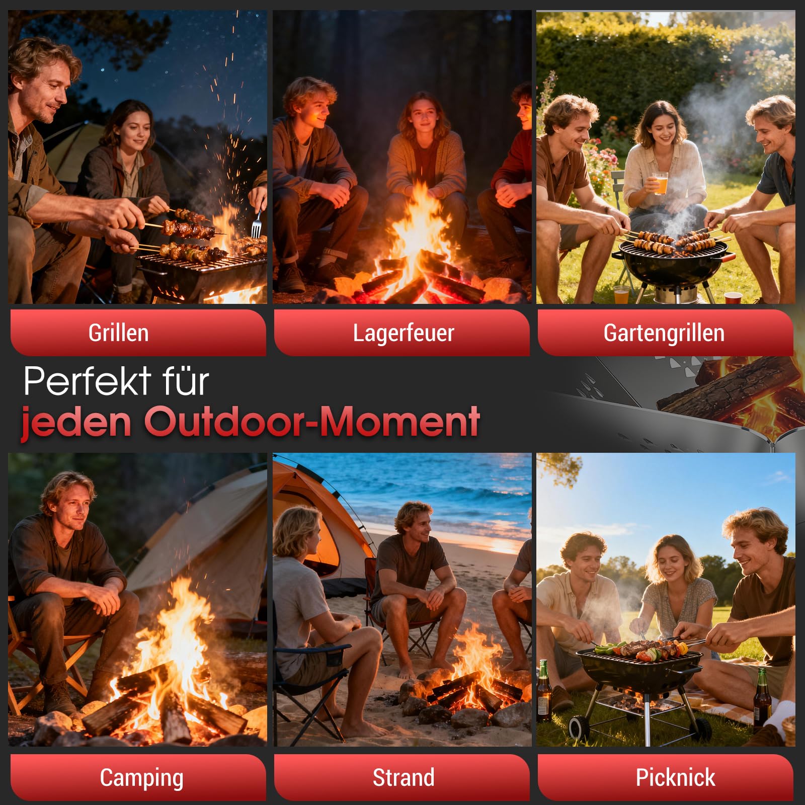 Tragbare Feuerstelle Edelstahl füR Outdoor Den Garten Camping,Dreibein füR Feuerschale Faltbar Mit Grill Grillrost,Camping Feuerschale füR Mit Grillplatte Schaschlikgrill Picknick,Grill AktivitäTen