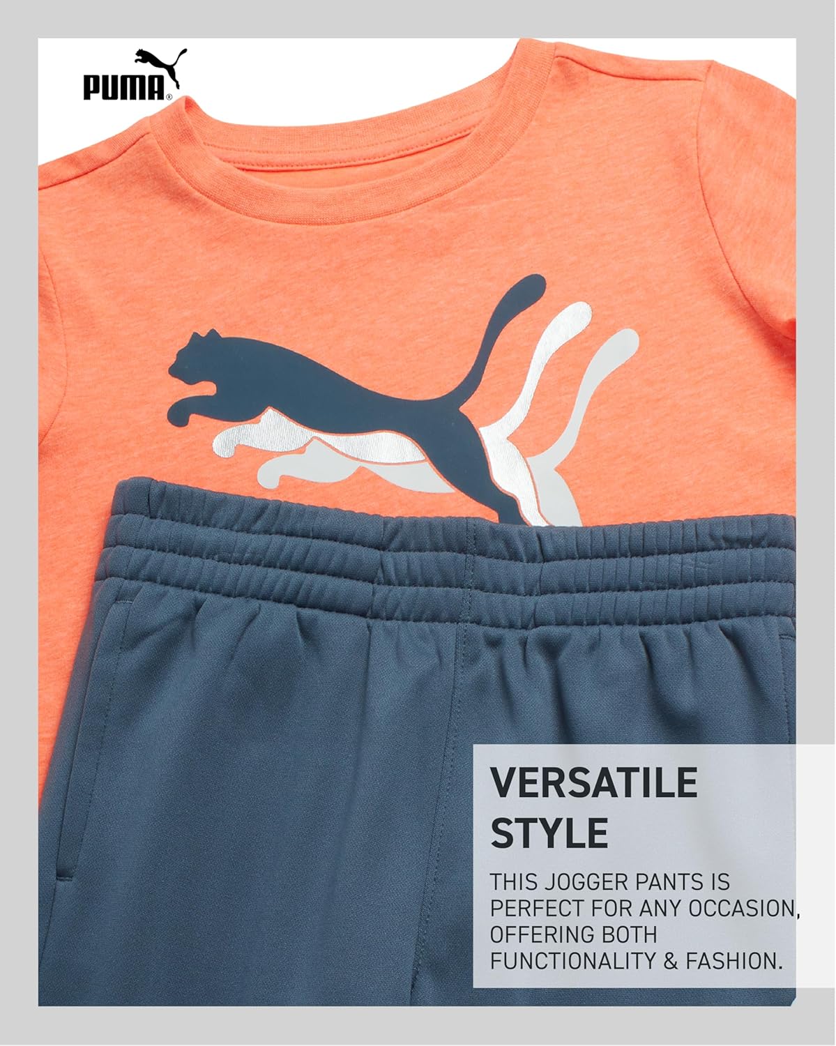 PUMA Toddler Boys Joggers Set - 2 Piece Short Sleeve TShirts and Active Fleece Joggers for Boys Athletic Set (18M-5T) - Image 3