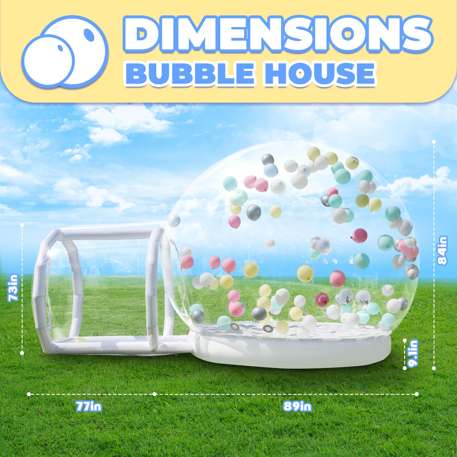 Casa gonfiabile con trampolino, Bubble House Dome gonfiabile con ventilatore e pompa, tenda da giardino impermeabile in PVC di qualità commerciale per matrimoni, campeggio, feste (300 cm)