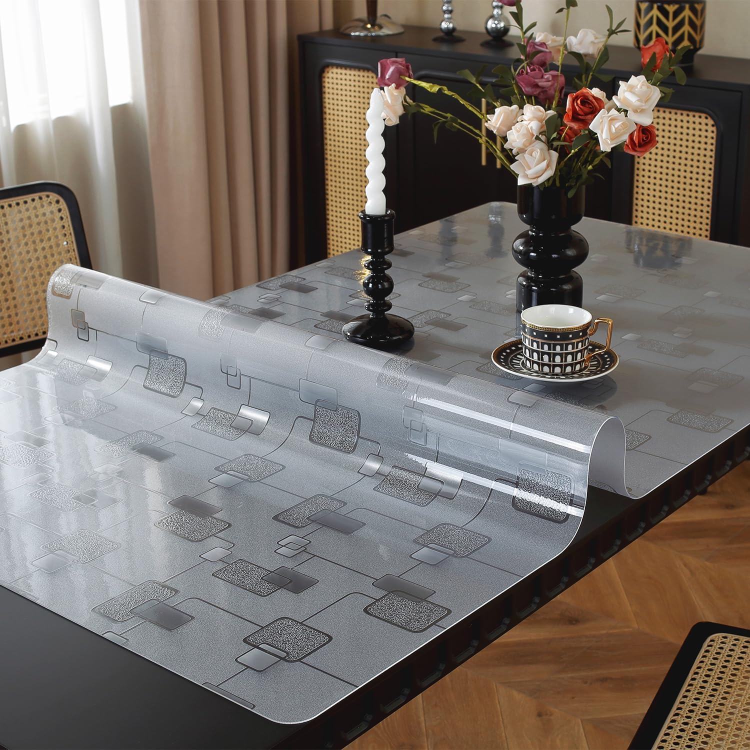 OstepDecor Geometric Table Protector 42 x 60 Inch 1.5mm Thick Plastic Table Cover Rectangle Dining Table Top Protector Tablecloth Protector PVC Table Pad Mat for Kitchen, Wooden Table & Hardwood Floor 42 x 60 Inches Geometric 1.5mm