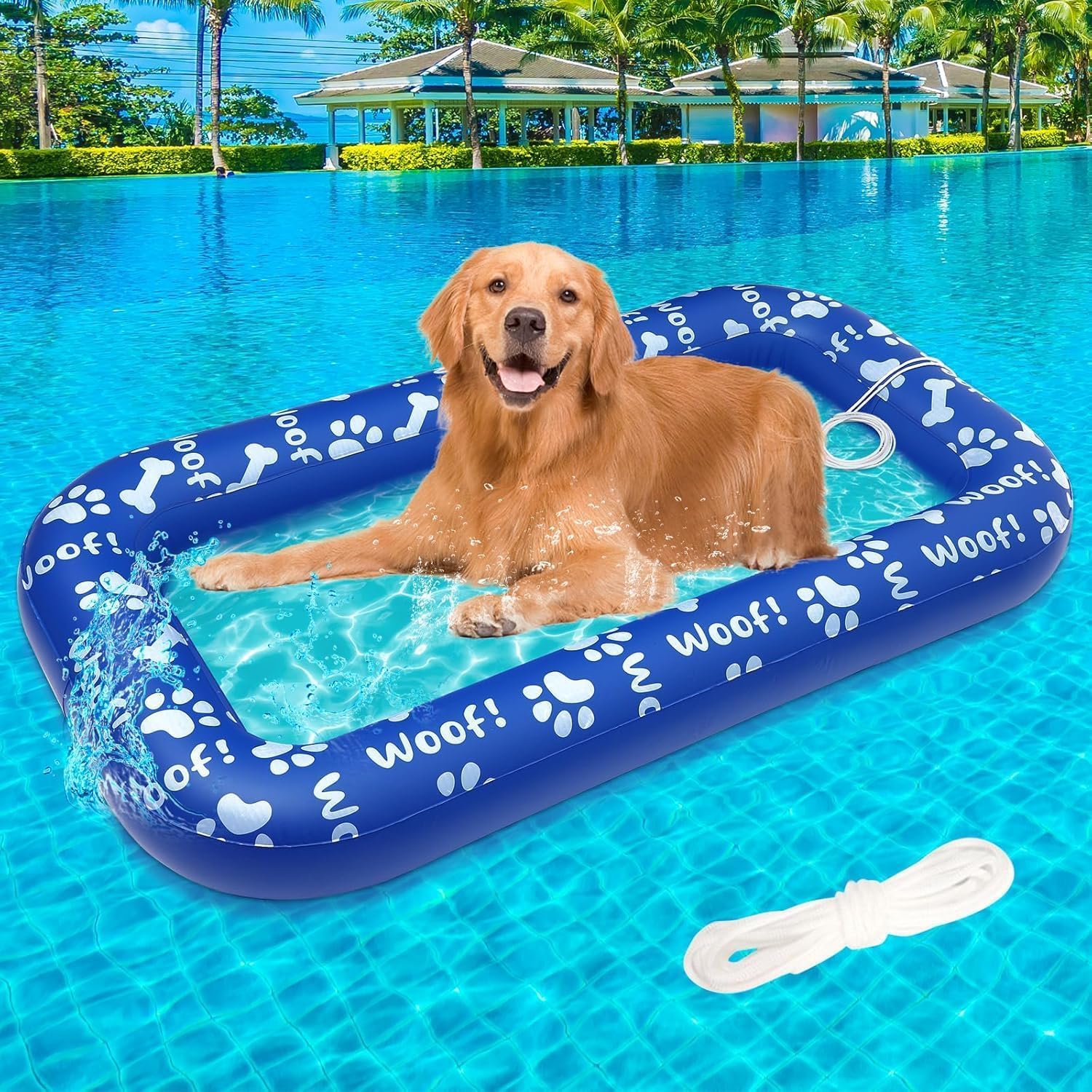 Dog Floats for Pool 56 x 31 inch Pets Float Raft with 78 inch Tow Rope Paddling Pool Floats Inflatable Dog Floats for Pool Large Pet Swimming Pool Floats for Small Medium Large Dogs up to 176 lbs