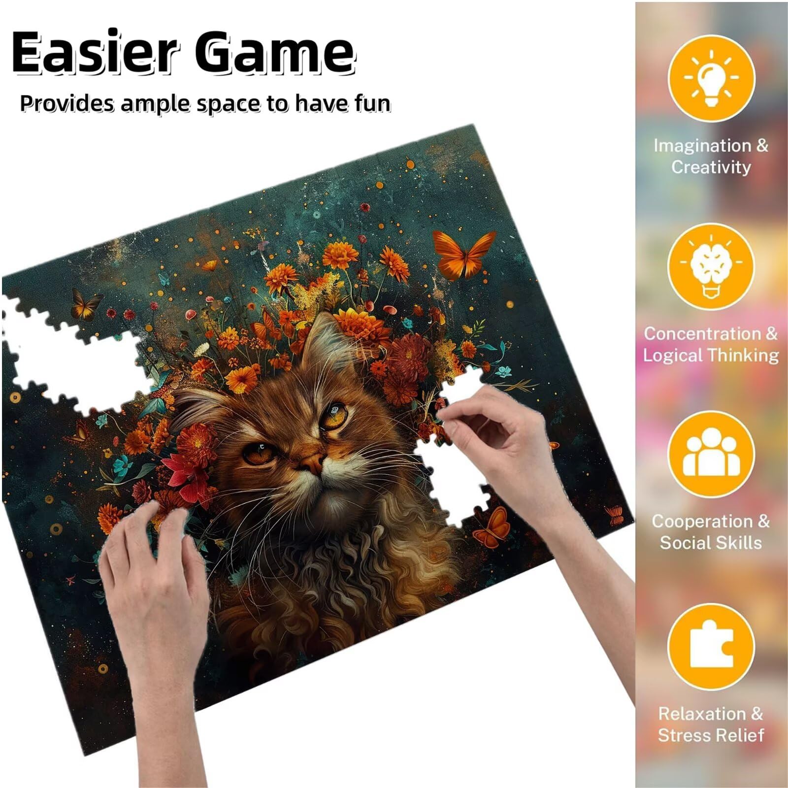 Puzzle dla dorosłych, 5000 sztuk, trudne drewniane puzzle, gra, gra logiczna, gra ręczna, dekoracja rodzinna, kreatywna rozrywka, prezent 105 x 156 cm kot kwiaty 2 K0F-864