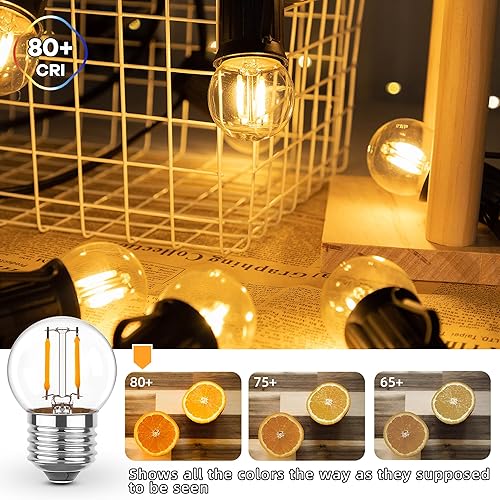 Miniatura 20 de Bombilla LED Edison G40 de bajo vatio, bombilla LED de 1 W, equivalente a 10 W, incandescente E26, base de tornillo, bombillas LED ultra cálidas