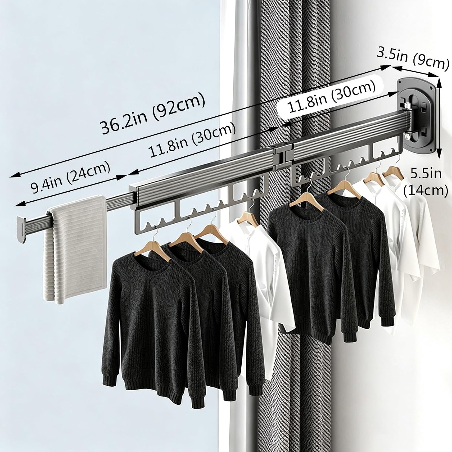 Wall Mounted Retractable Clothes Drying Rack | Aerospace aluminum, indoor outdoor use, space saving foldable, heavy duty load, two way installation(2-Fold)