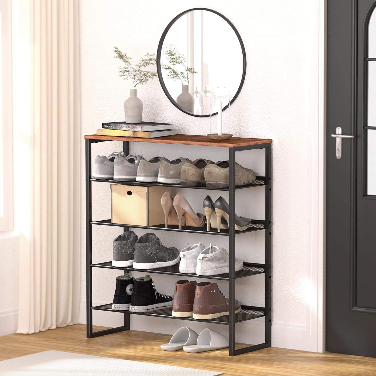 Shoe Rack - Sturdy Steel Shoe Organizer for Front Door Entrance Closet Entryway with Spacious Top - Industrial Style Strong Mesh Storage Shelves (5-Tier 11.8"x36.2"x31.5")