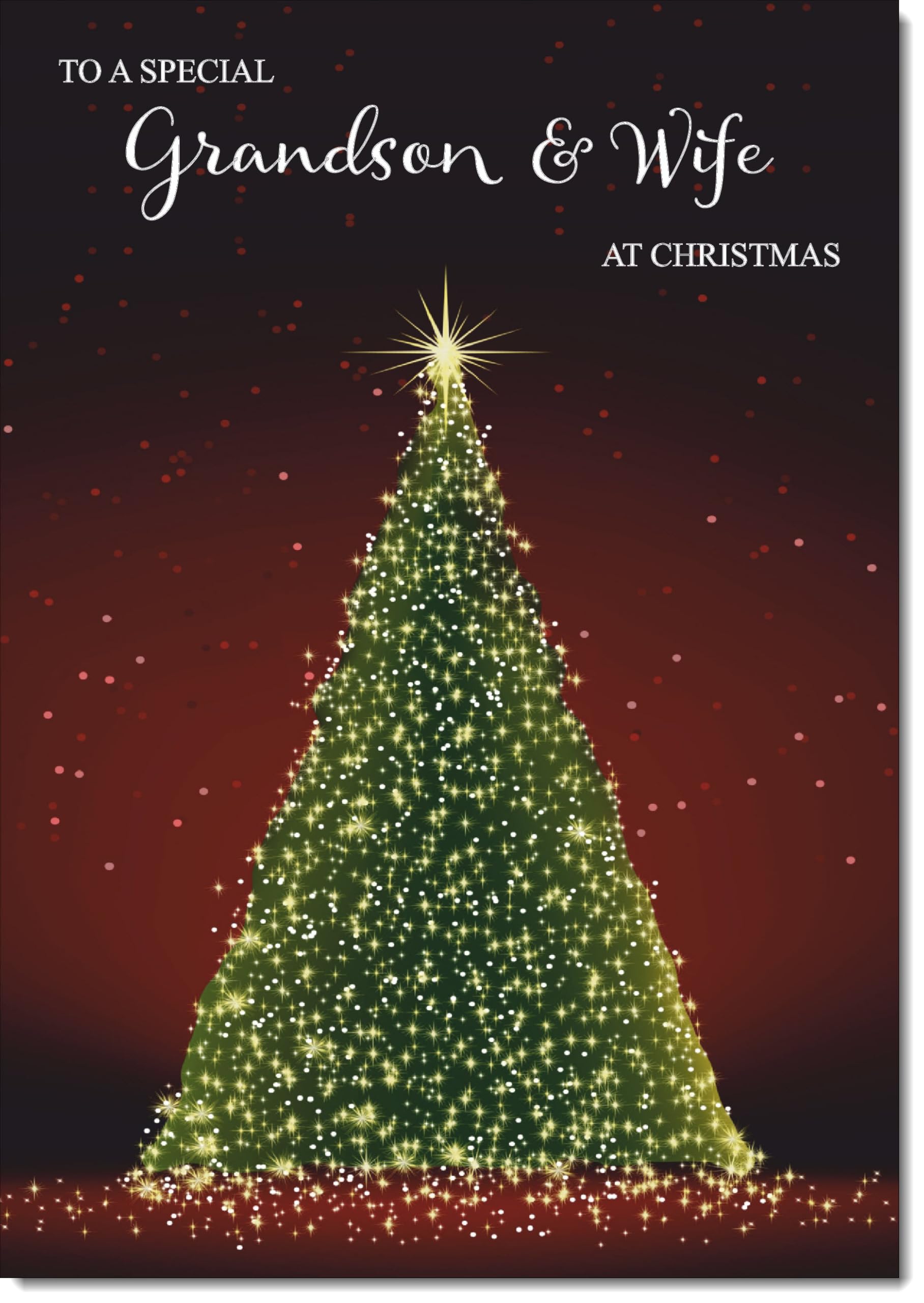 doodlecards Grandson and Wife Christmas Card Green Christmas Tree Large A4 Size Christmas Card for Grandson & Wife with Plain Envelope