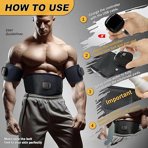 Miniatura 7 de Emurdyon - Cinturón estimulador de abdominales MHD TENS EMS, estimulador muscular, entrenador de cintura para mujerhombre, equipo de entrenamiento