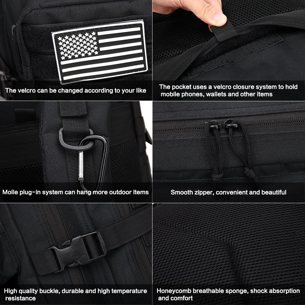 Wodoodporny plecak taktyczny 45L Duża pojemność Nylon 600D Wiele kieszeni na piesze wędrówki, wspinaczkę górską, polowanie, na zewnątrz jazda na rowerze i nie tylko