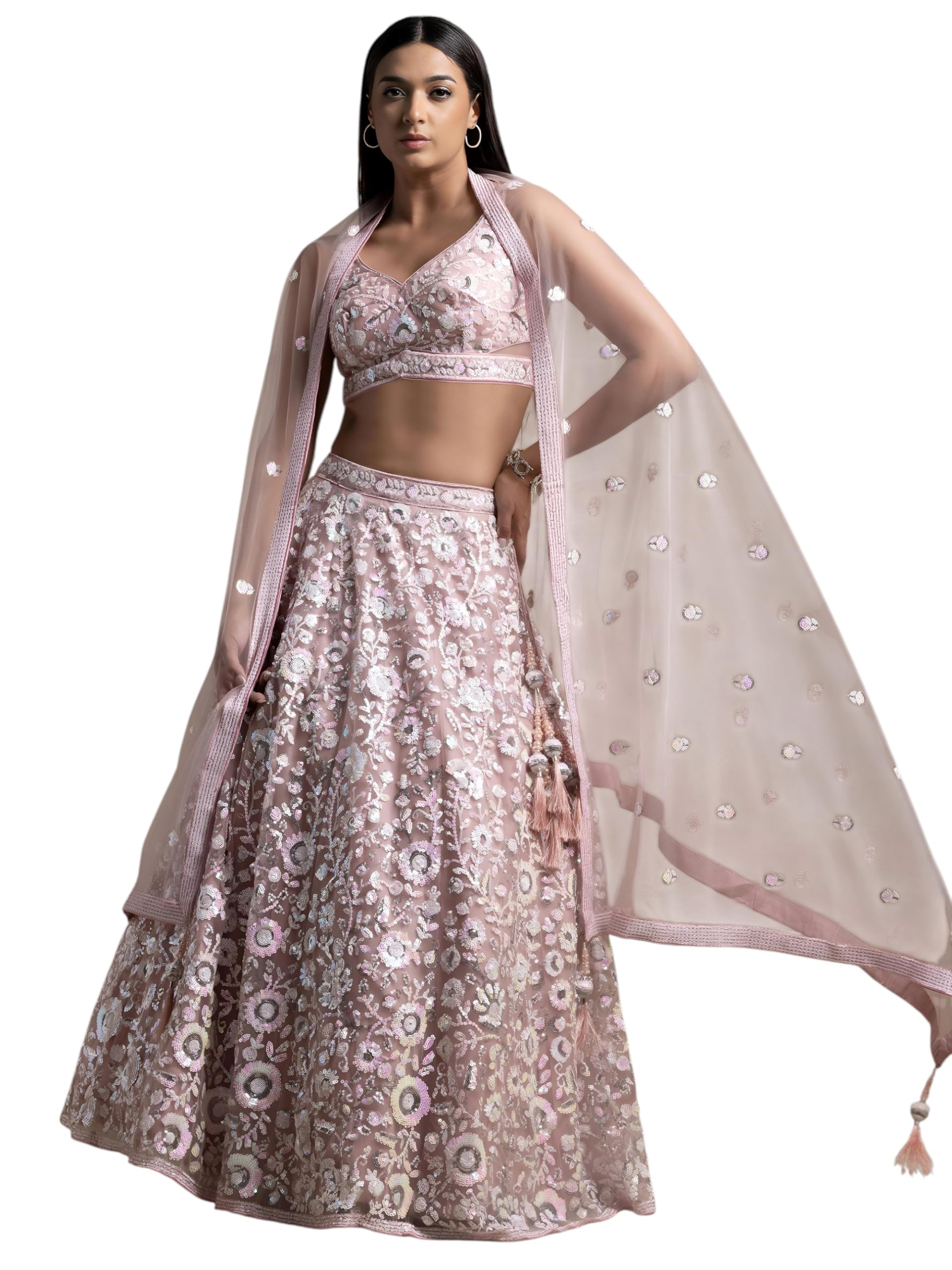 Women's Sequins Embroidered Soft Net Designer Lehenga Choli with Dupatta (5126-Pink-Womens-Lehenga-Choli-Latest; Free Size) (Pink)-image-22
