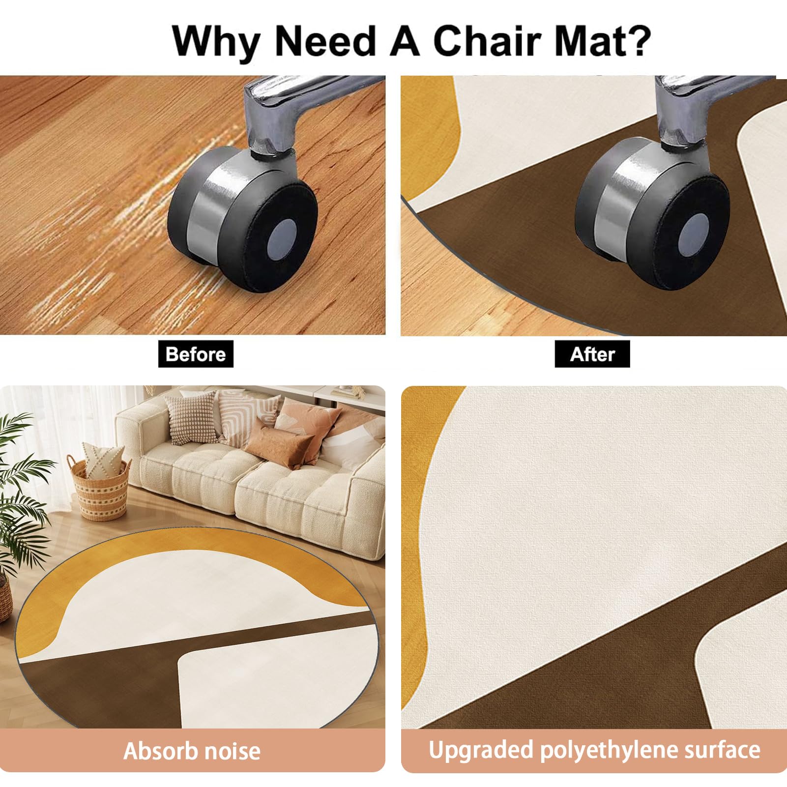 Alfombrilla resistente para silla de oficina para suelos de pelo bajo, antideslizante, gruesa, para escritorio, silla dura, protector de silla de juegos, tapete redondo para silla de parquet laminado