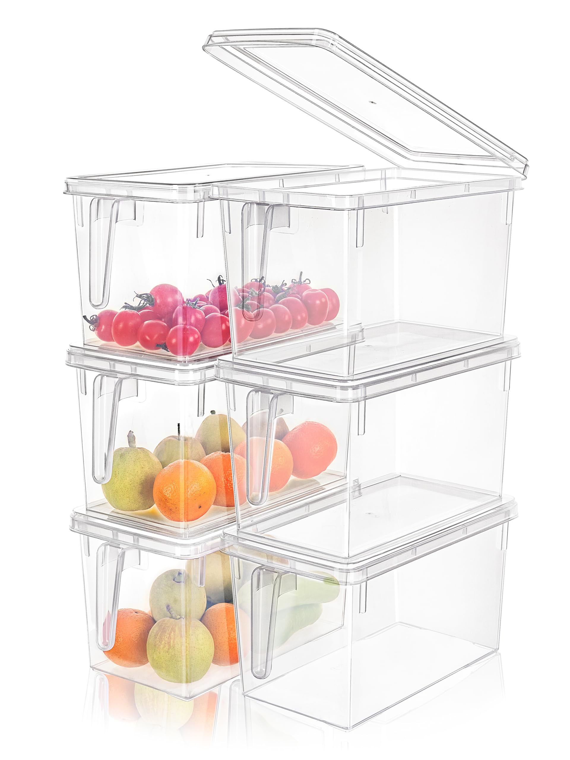 Cetomo Contenitori Per Alimenti 6.5L - Set Da 6 Scatole In Plastica Trasparente Con Coperchio Per Frigo E Congelatore - Impilabili Con Maniglia, Senza BPA