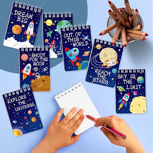 Miniatura 2 de Paquete de 32 cuadernos de bolsillo en espiral para niños y niñas, diseño espacial, suministros para fiestas de cumpleaños