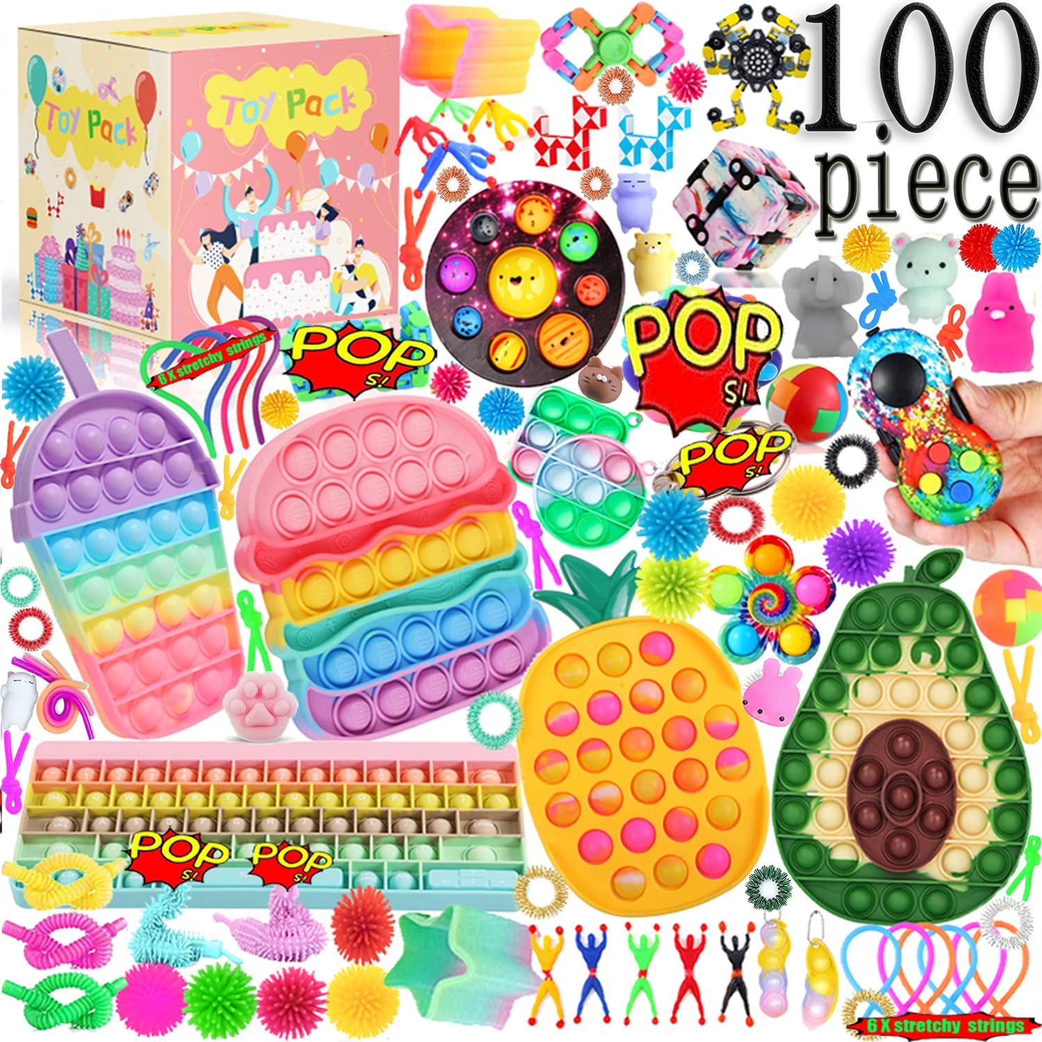 100Pcs TIK Tok  Fidget  Toys Pack Sensory  Fidget  Toys Push Bubble Pop Toys Stress Anxiety Relief Toys Set for ADD OCD Autistic Children Adults Anxiety Autism (100Pcs)